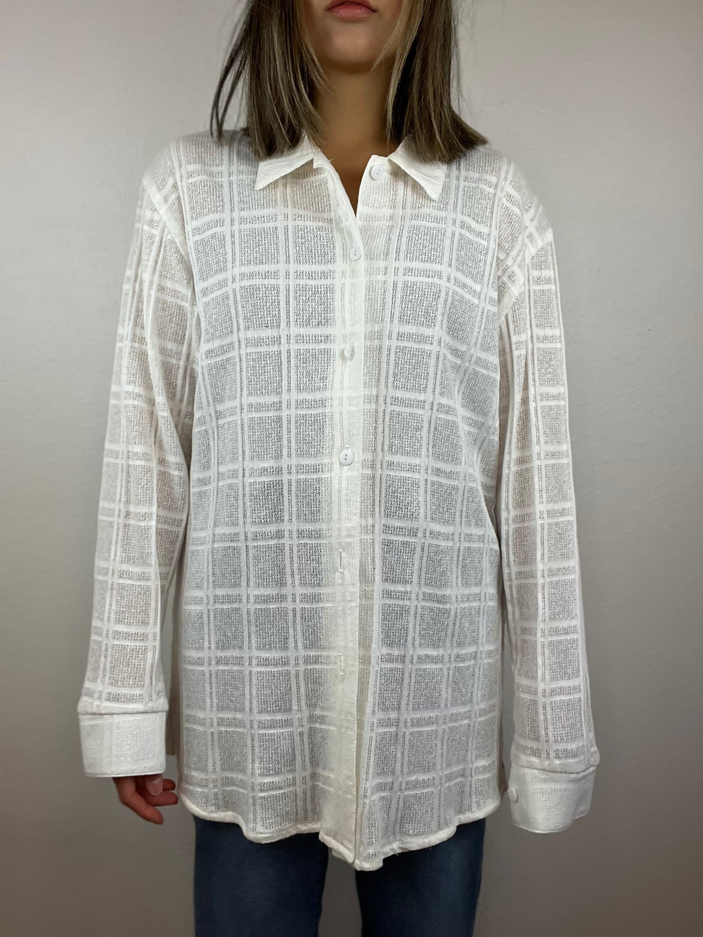White Long Sleeve Button Up Top