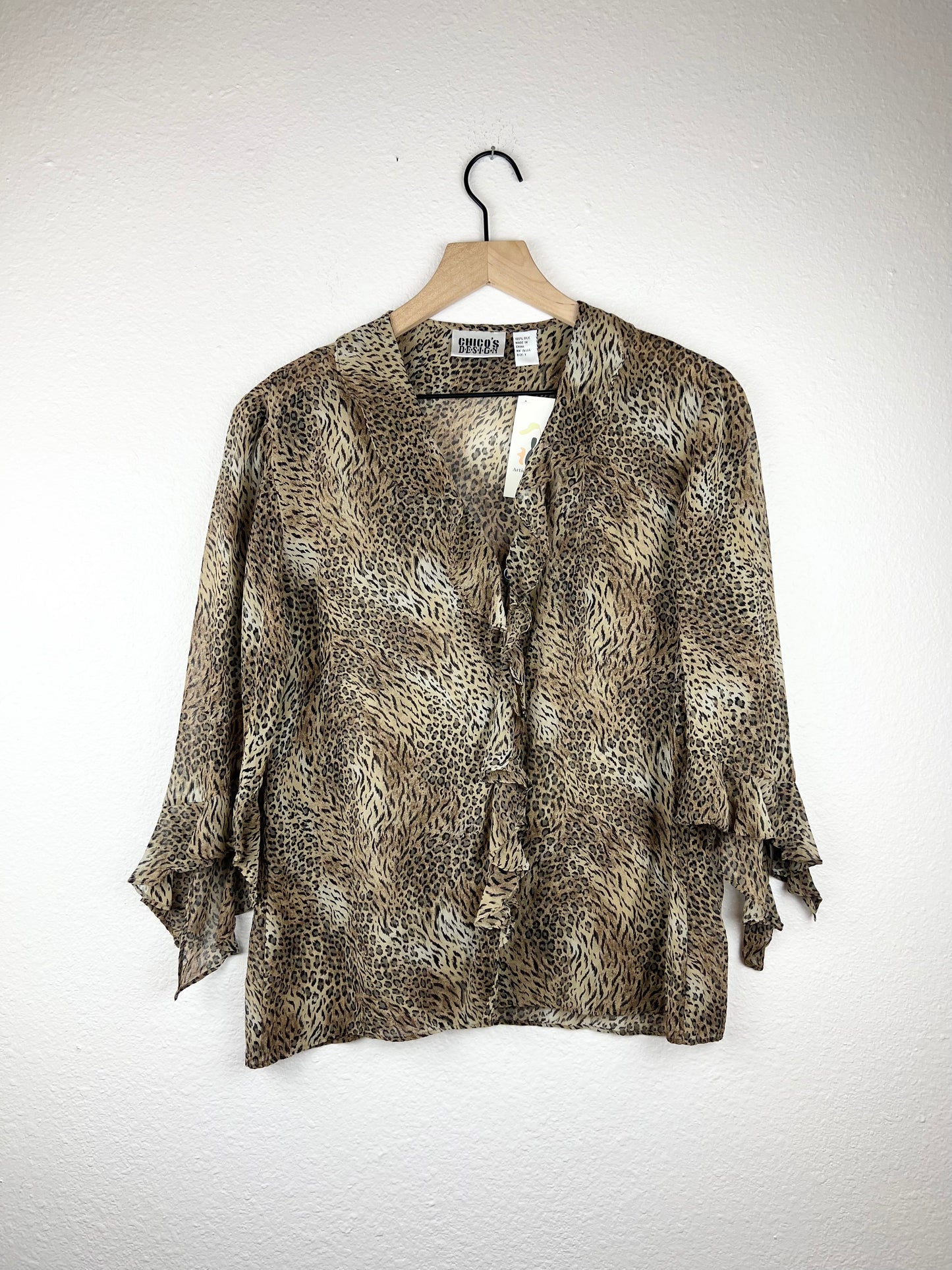 Chico's Silk Ruffle Cheetah Print Top