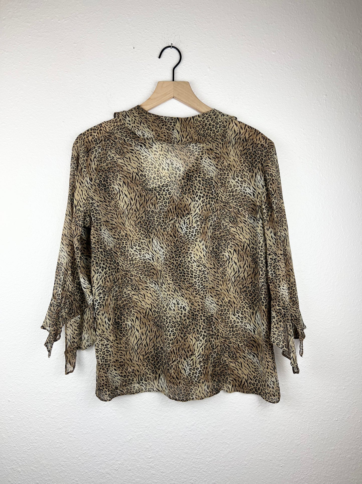 Chico's Silk Ruffle Cheetah Print Top
