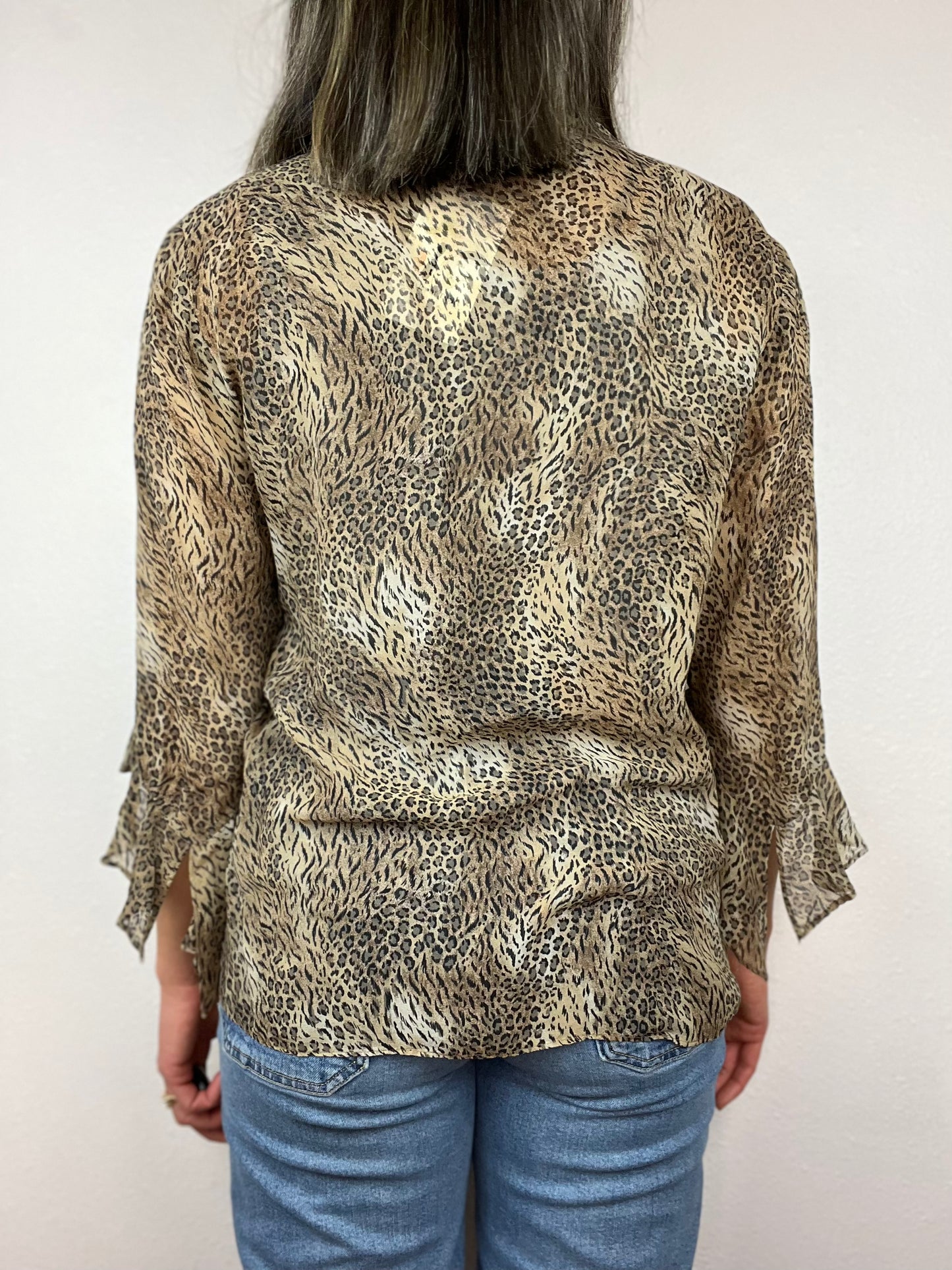 Chico's Silk Ruffle Cheetah Print Top