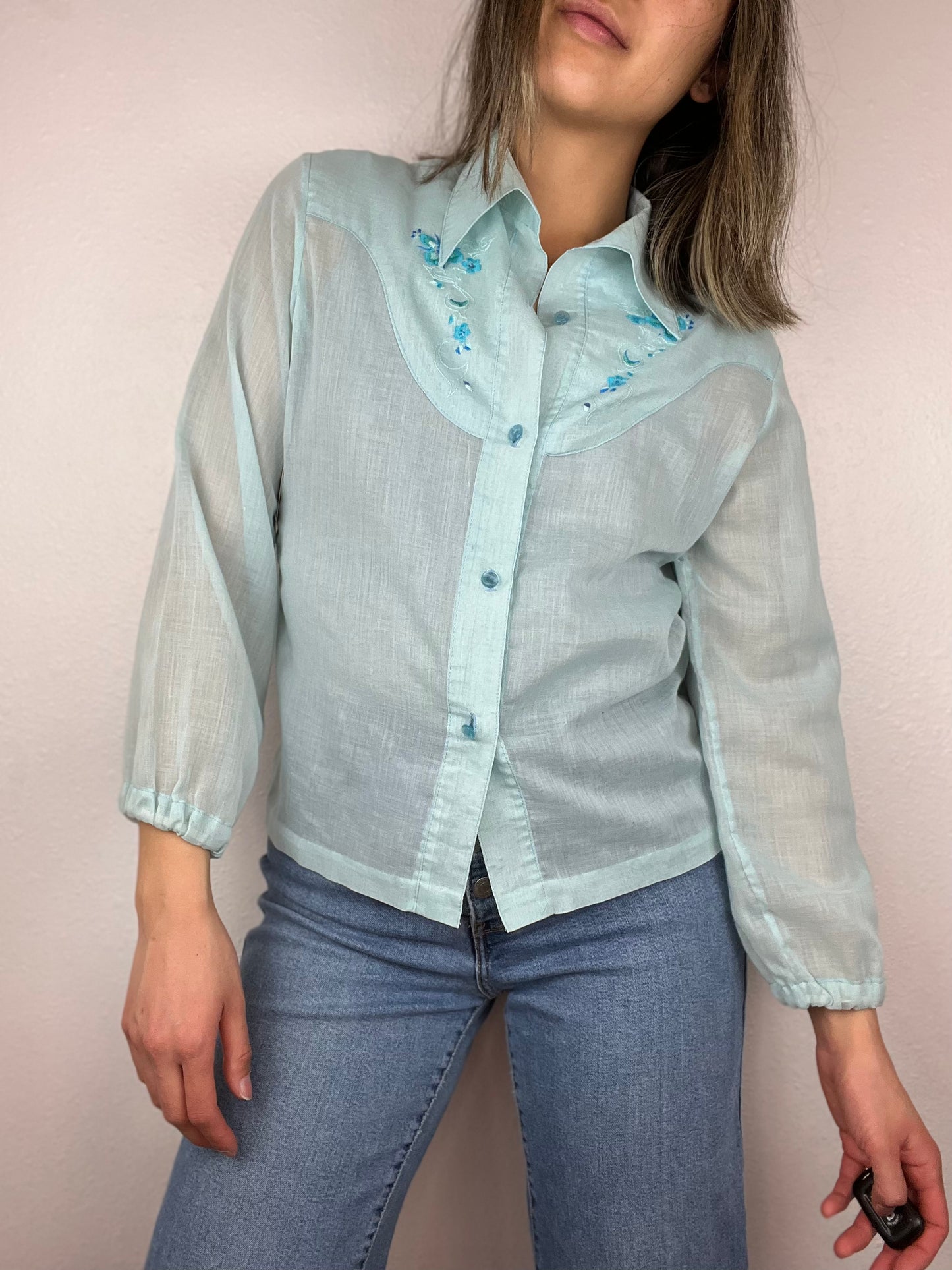 Handmade Baby Blue Embroidered Blouse