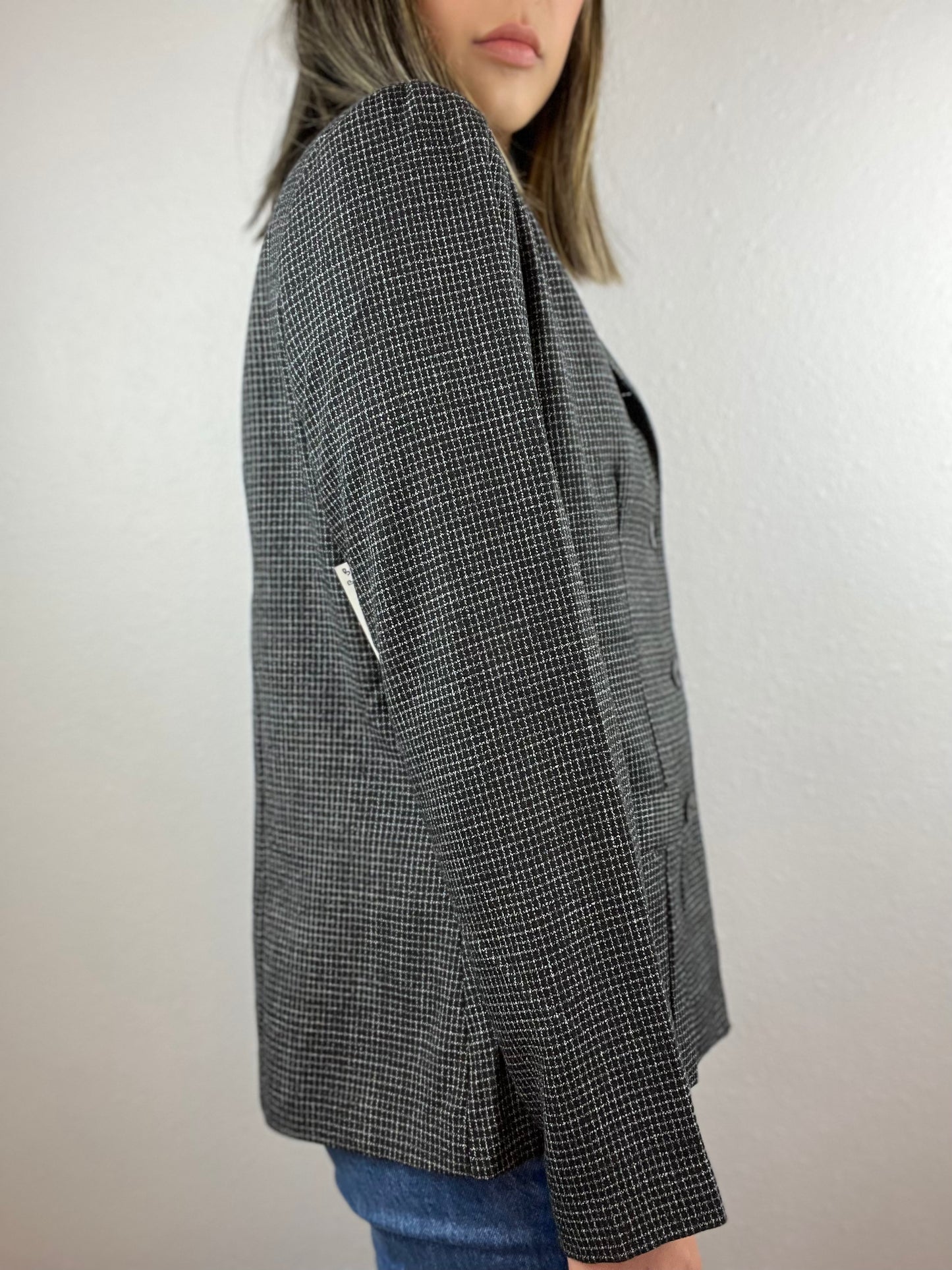 B&W Windowpane Check Blazer Top