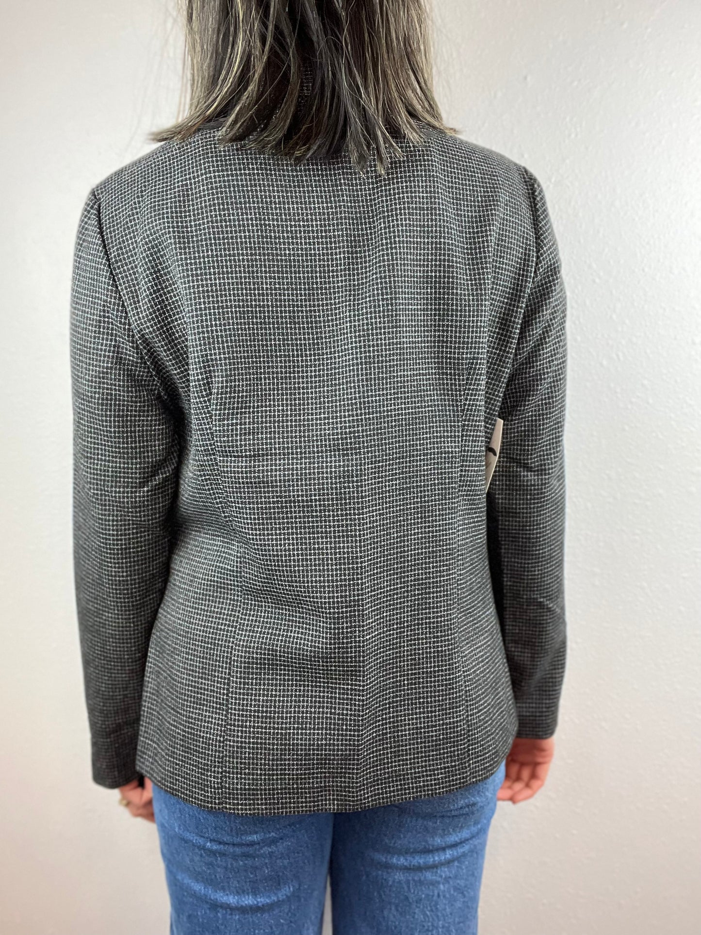 B&W Windowpane Check Blazer Top