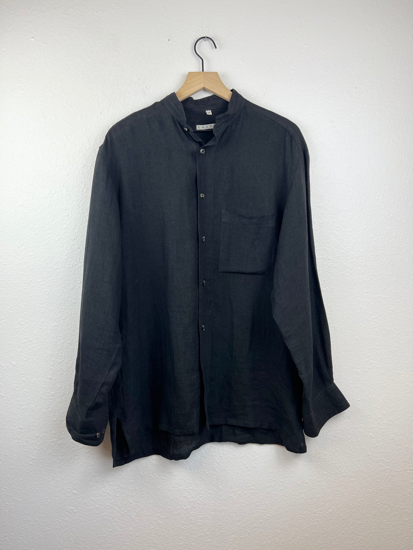 Slouchy Black Linen Button Up Top
