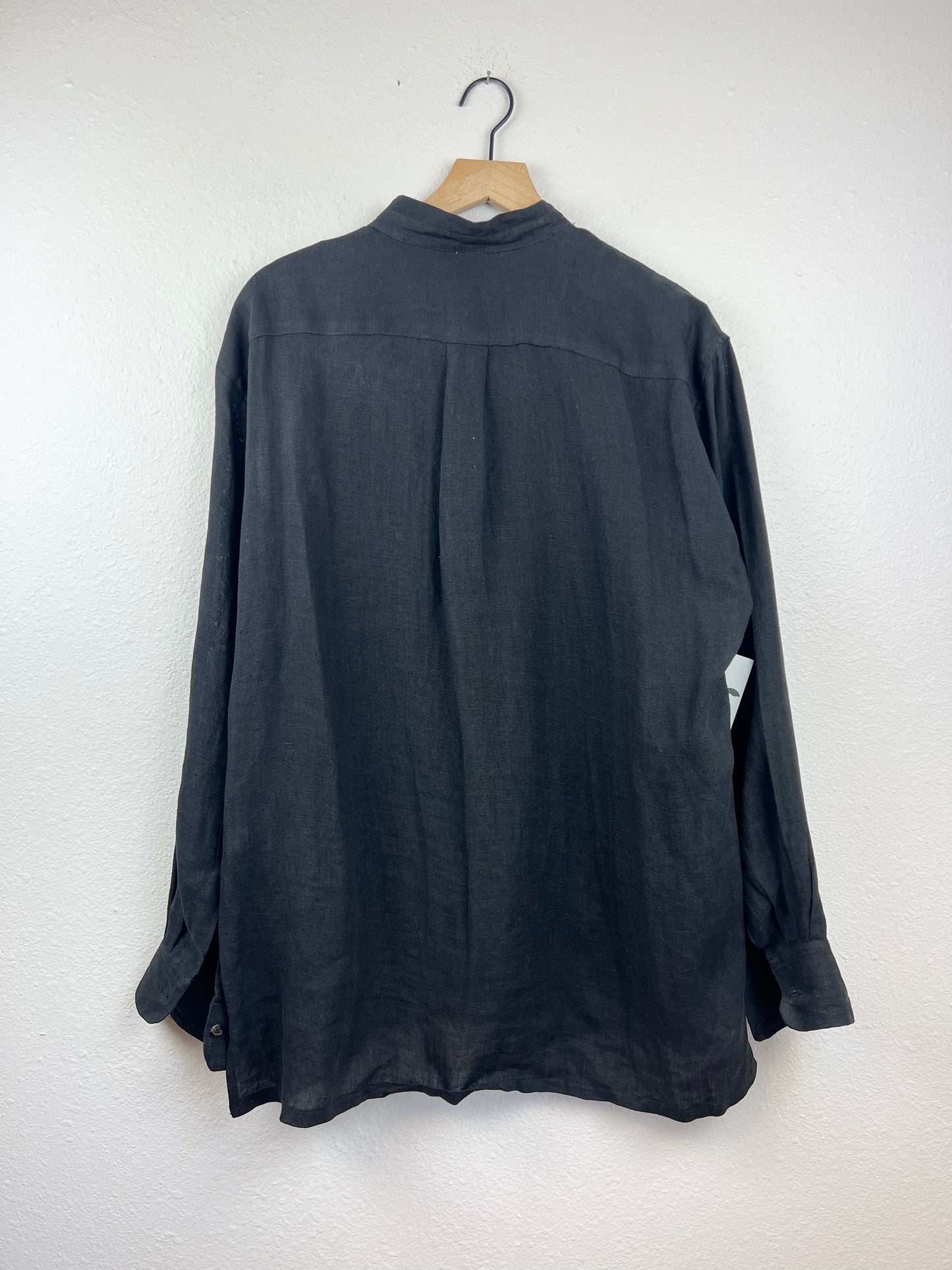 Slouchy Black Linen Button Up Top