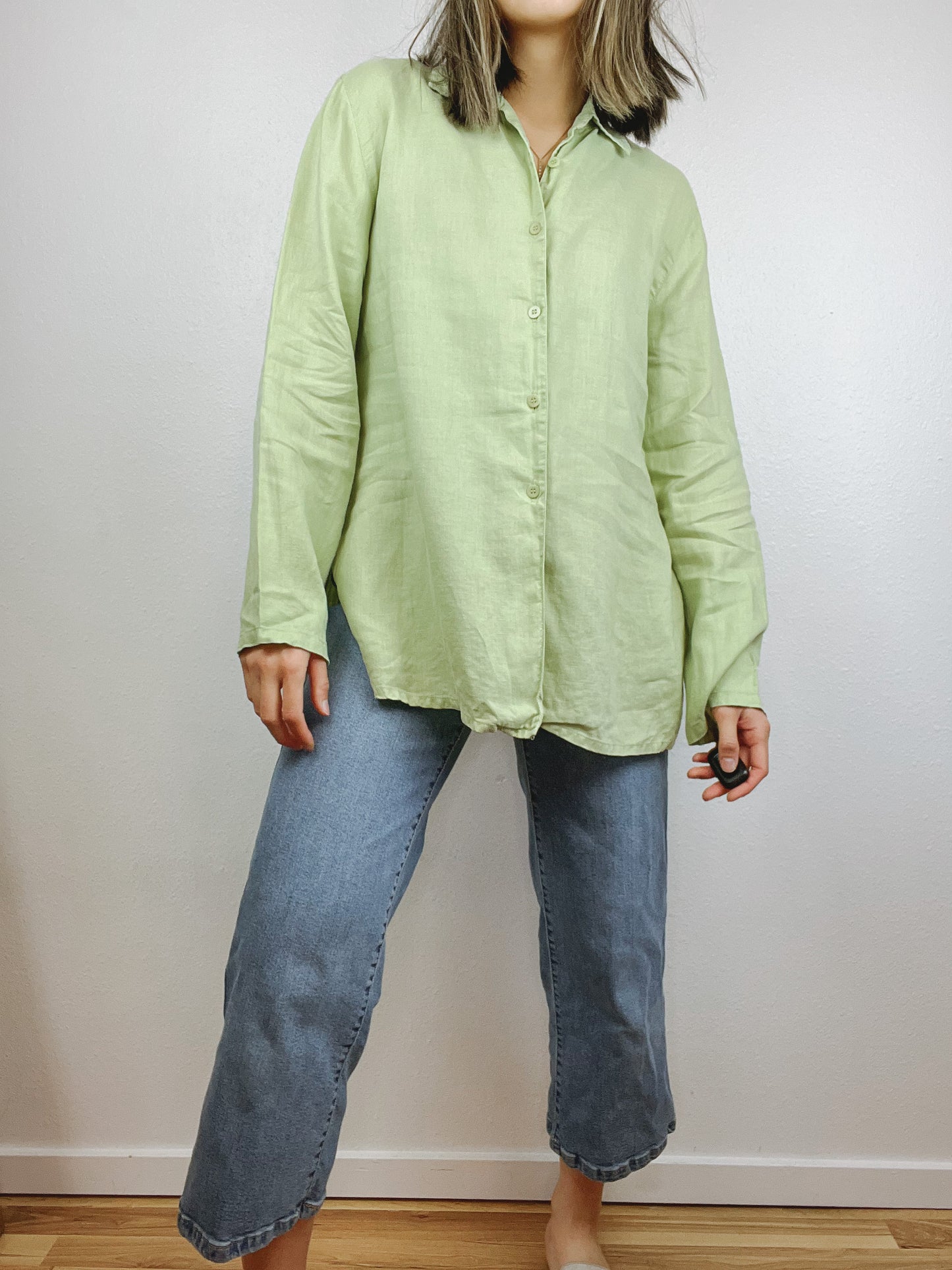 Spring Green Linen Button Up Top
