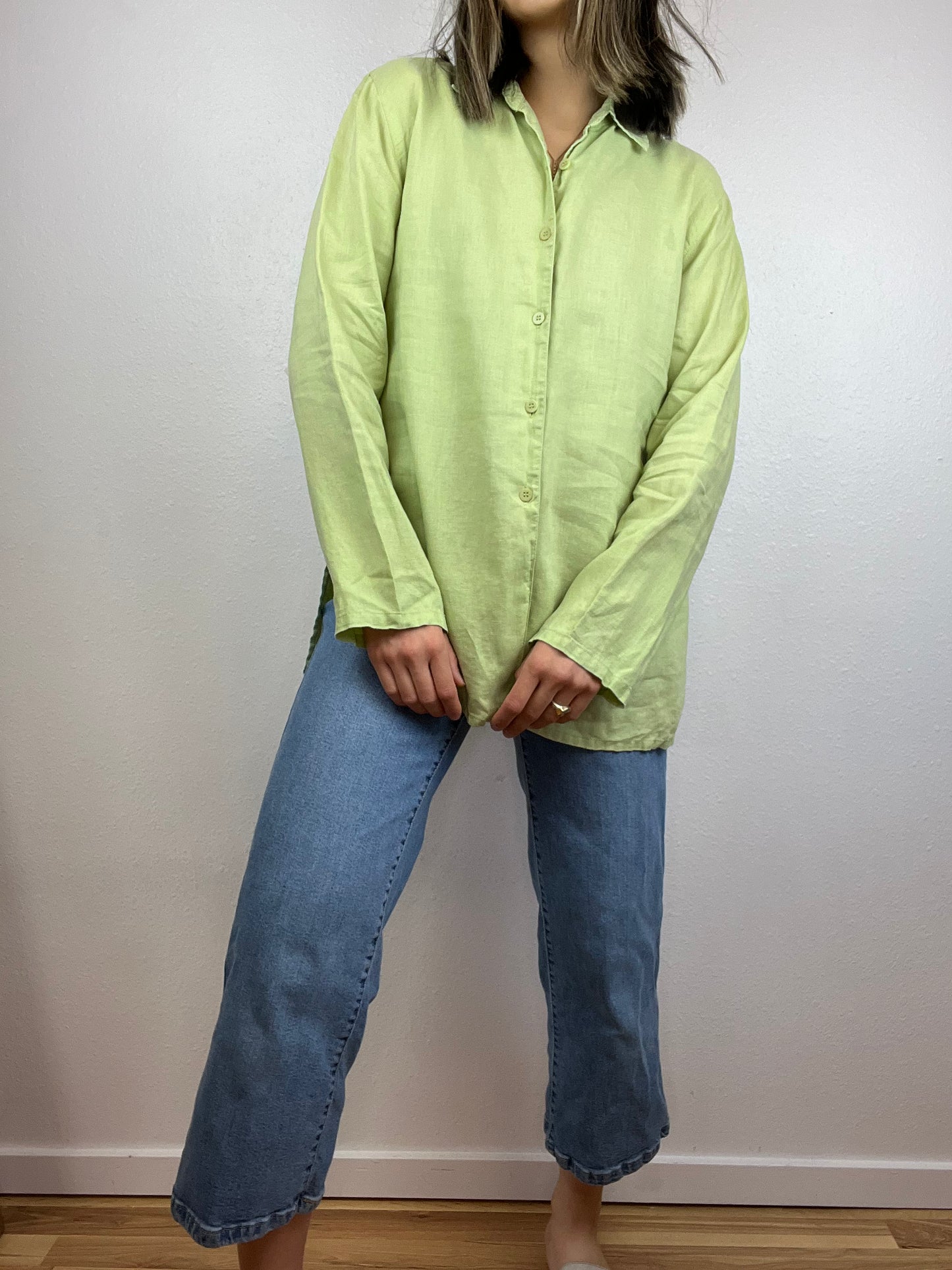 Spring Green Linen Button Up Top