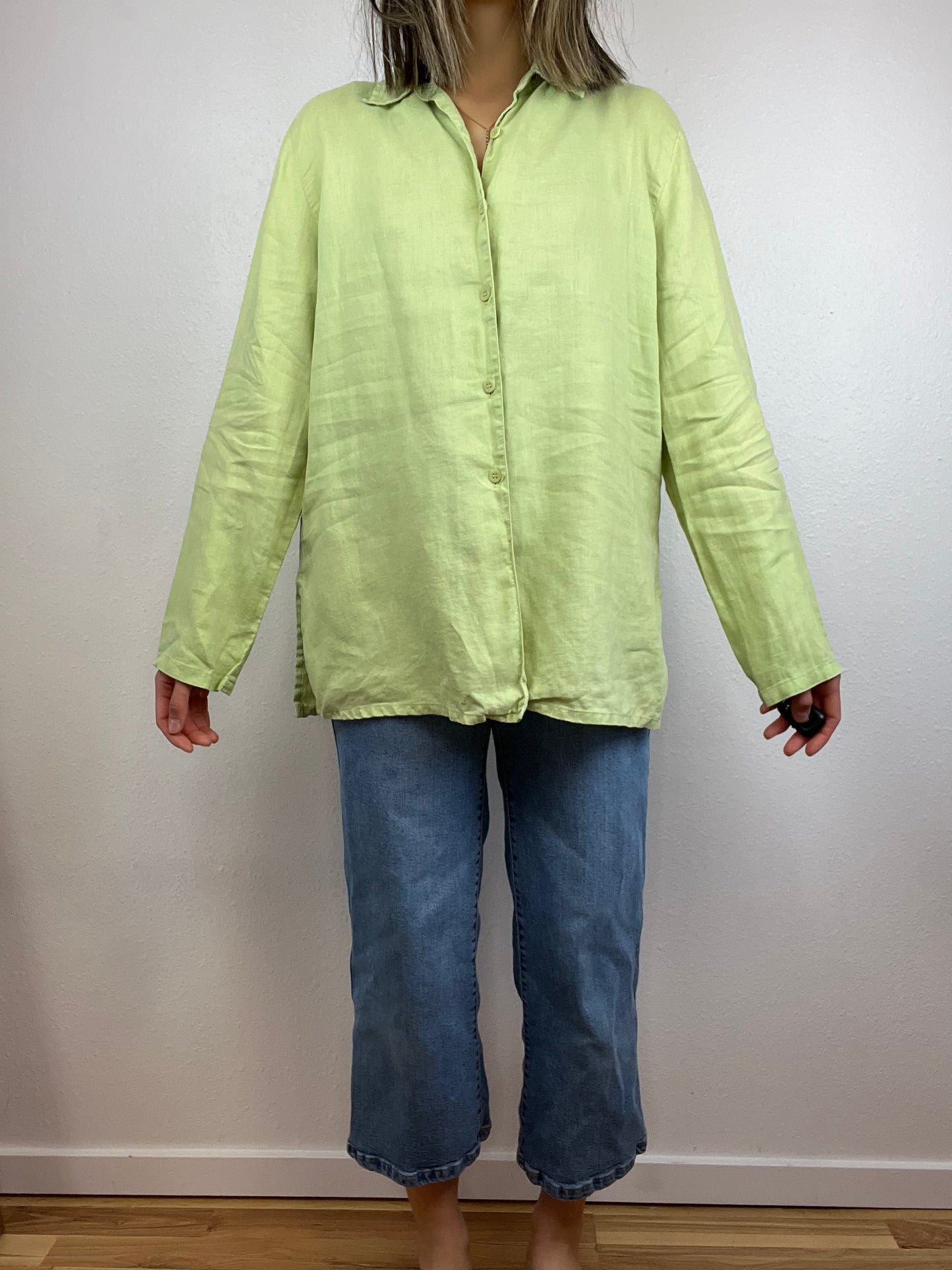 Spring Green Linen Button Up Top