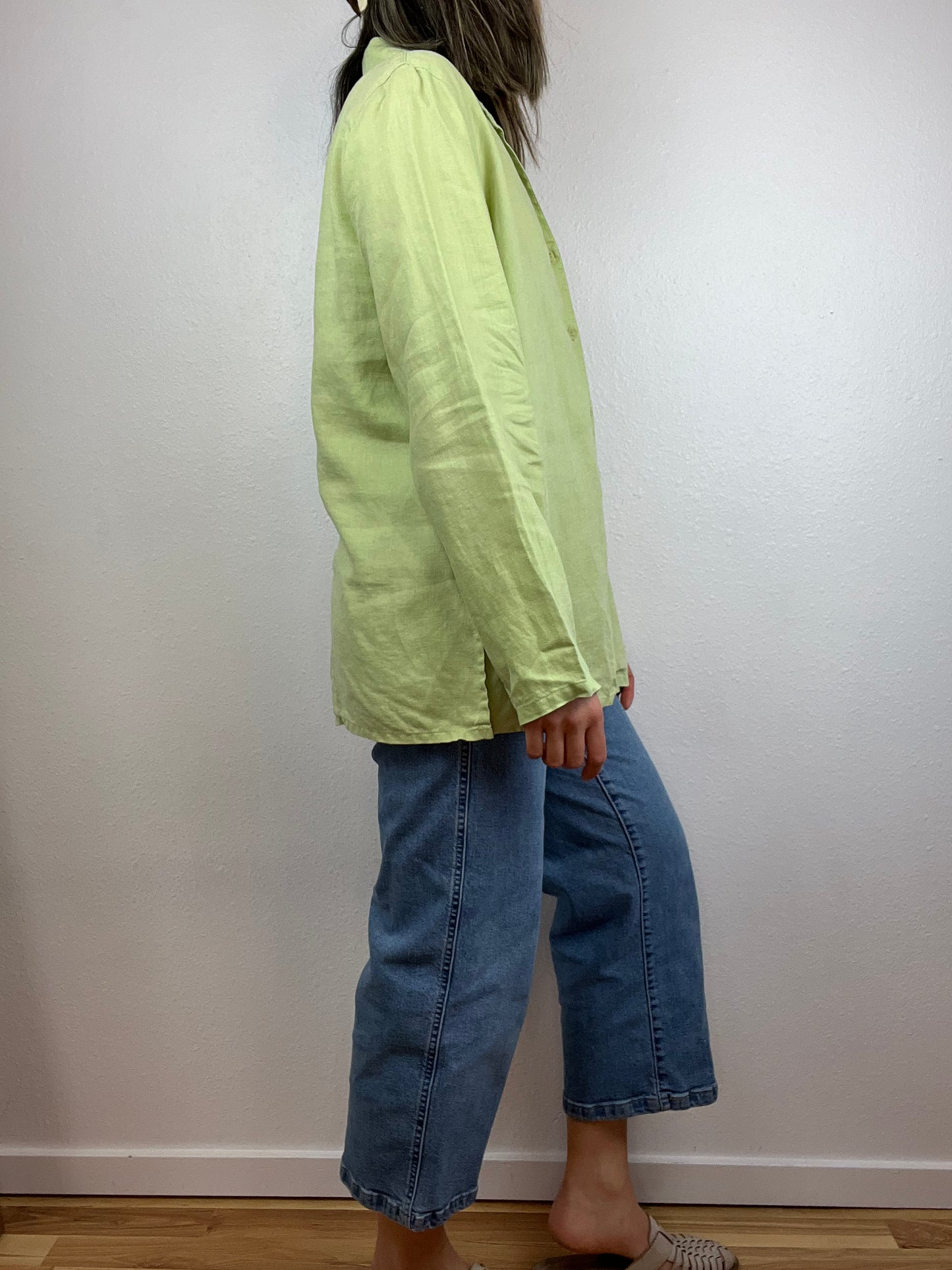 Spring Green Linen Button Up Top