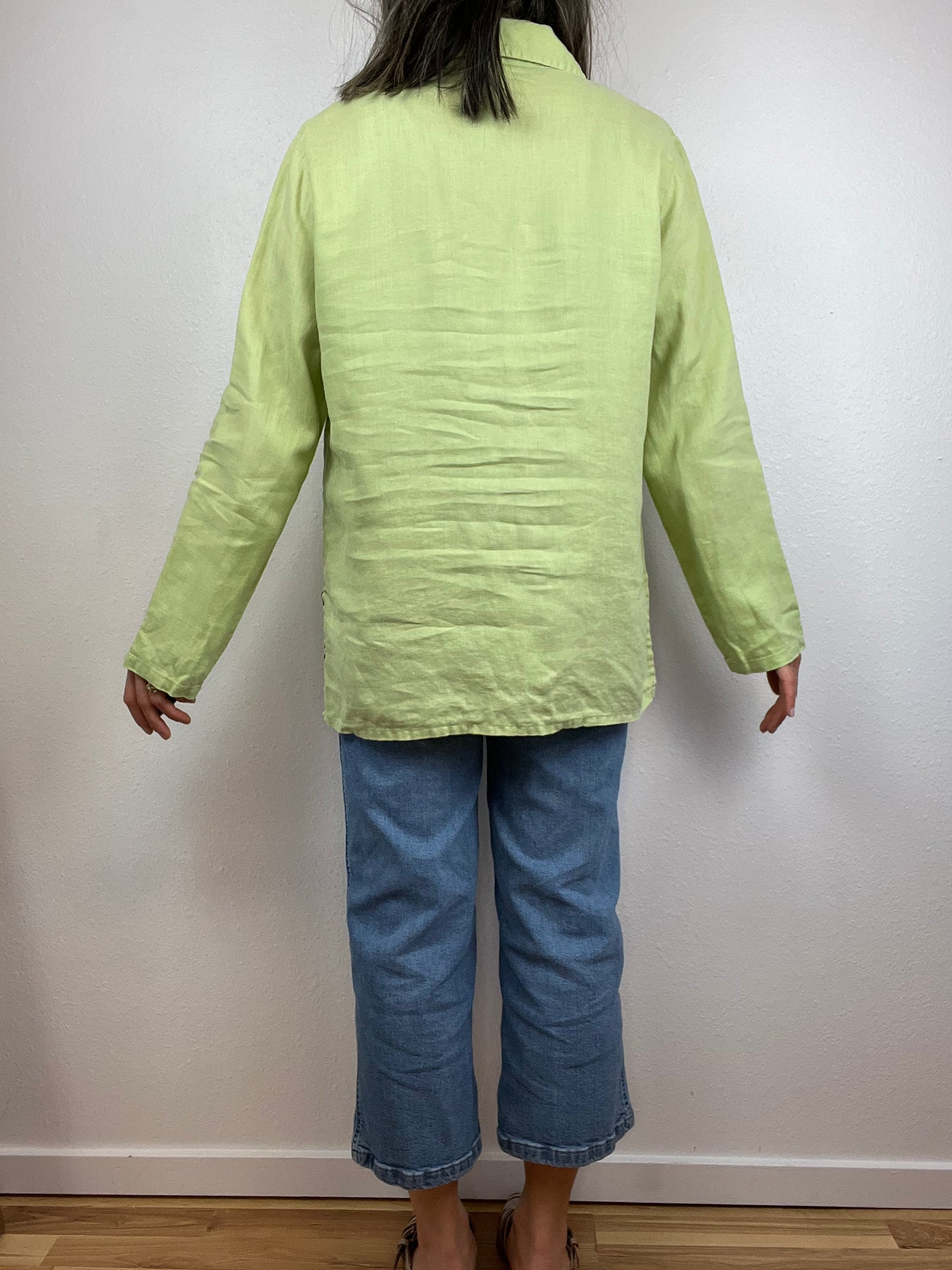 Spring Green Linen Button Up Top