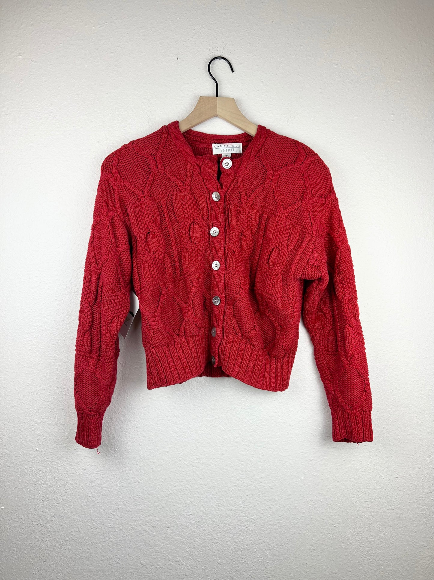 Cropped Red Knit Cardigan