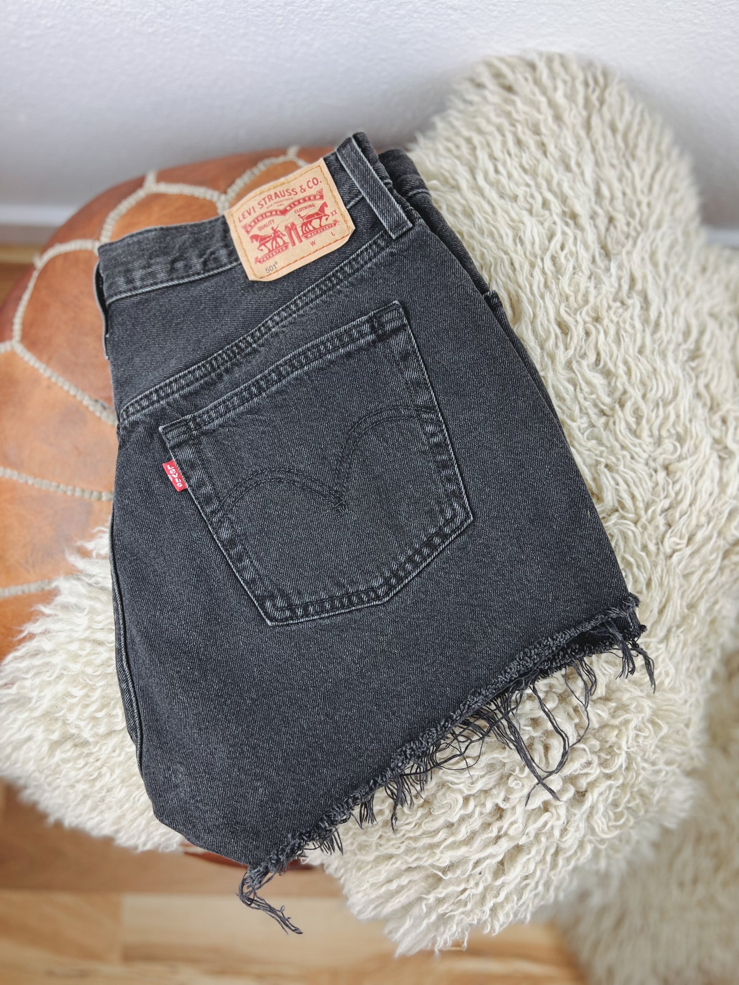 Levis 501s Button Fly Black Cutoff Shorts