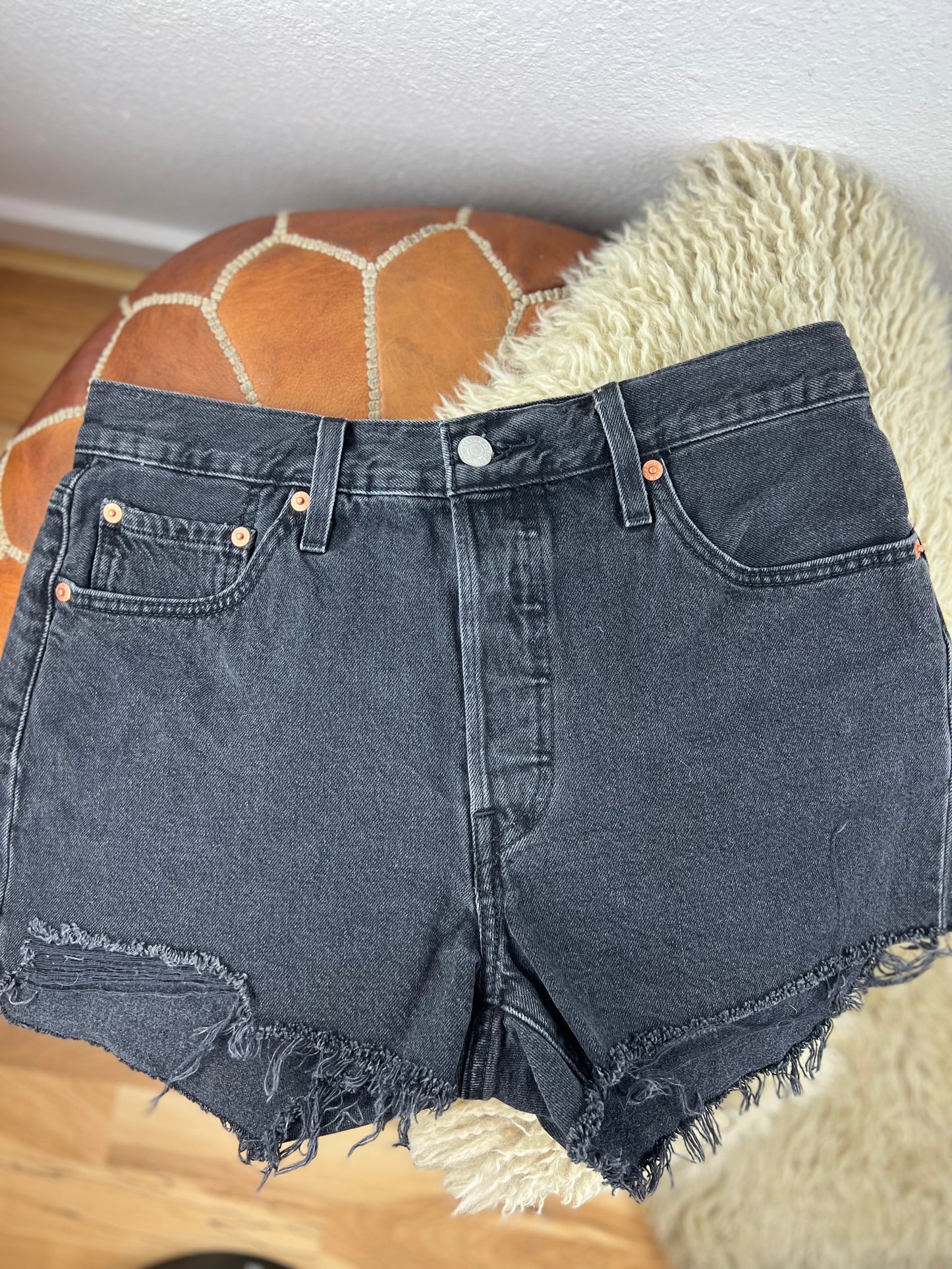 Levis 501s Button Fly Black Cutoff Shorts
