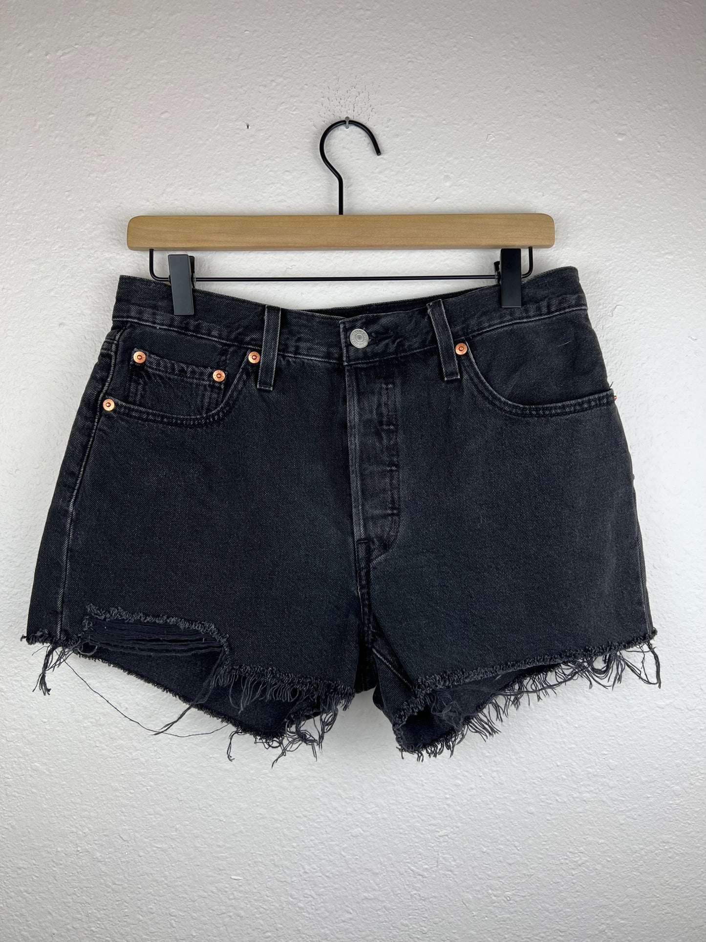 Levis 501s Button Fly Black Cutoff Shorts