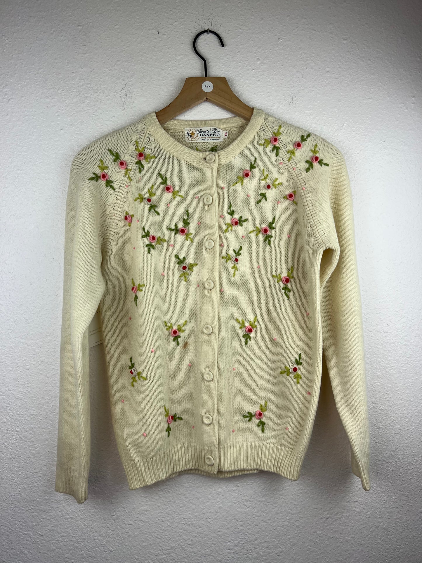 Lambswool Embroidered Rose Floral Cardigan