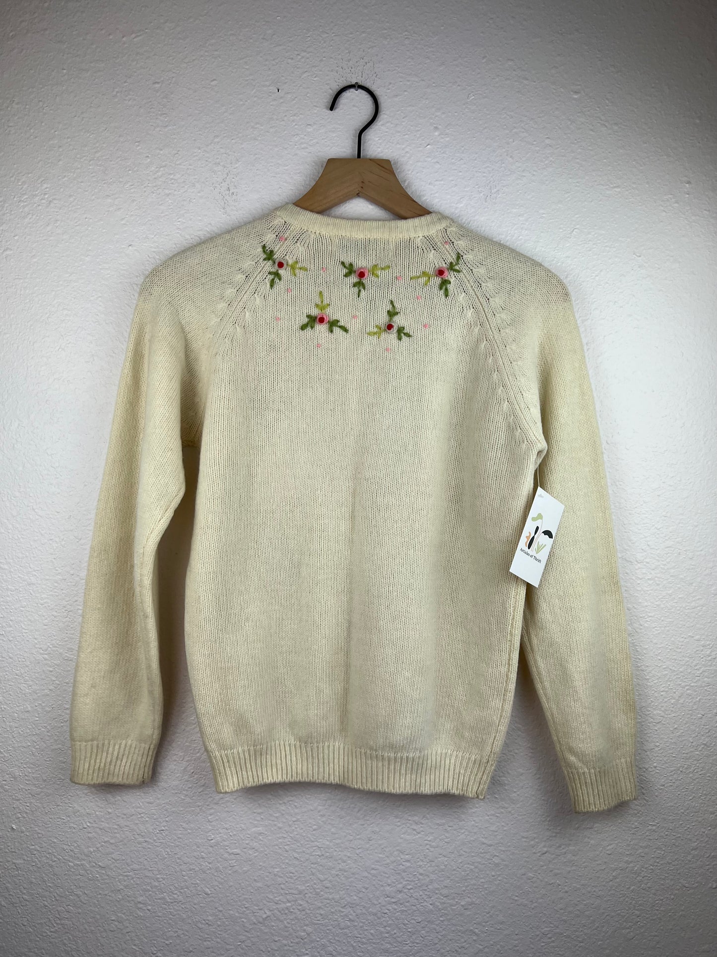 Lambswool Embroidered Rose Floral Cardigan