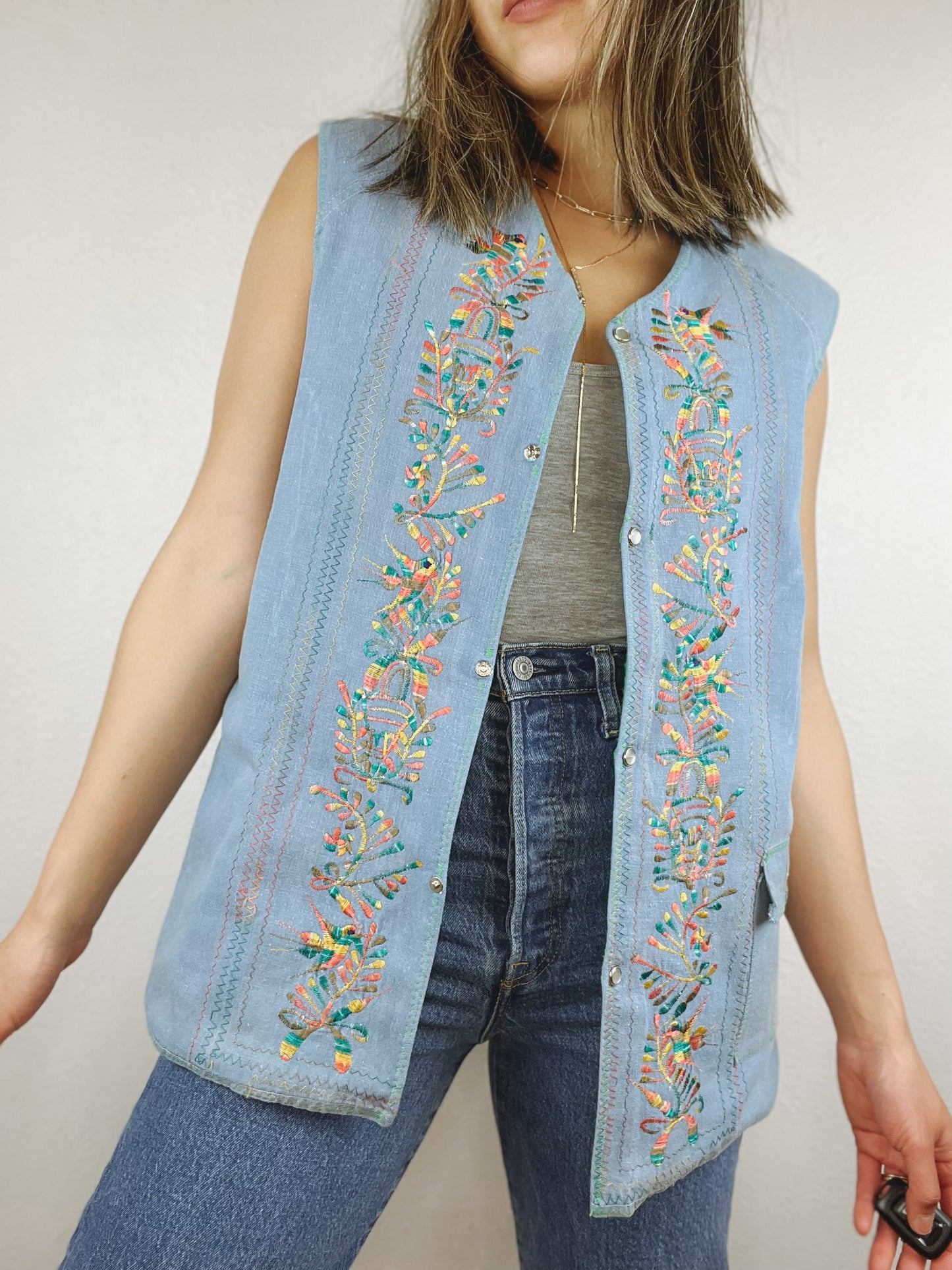 Handmade Embroidered Snap Vest