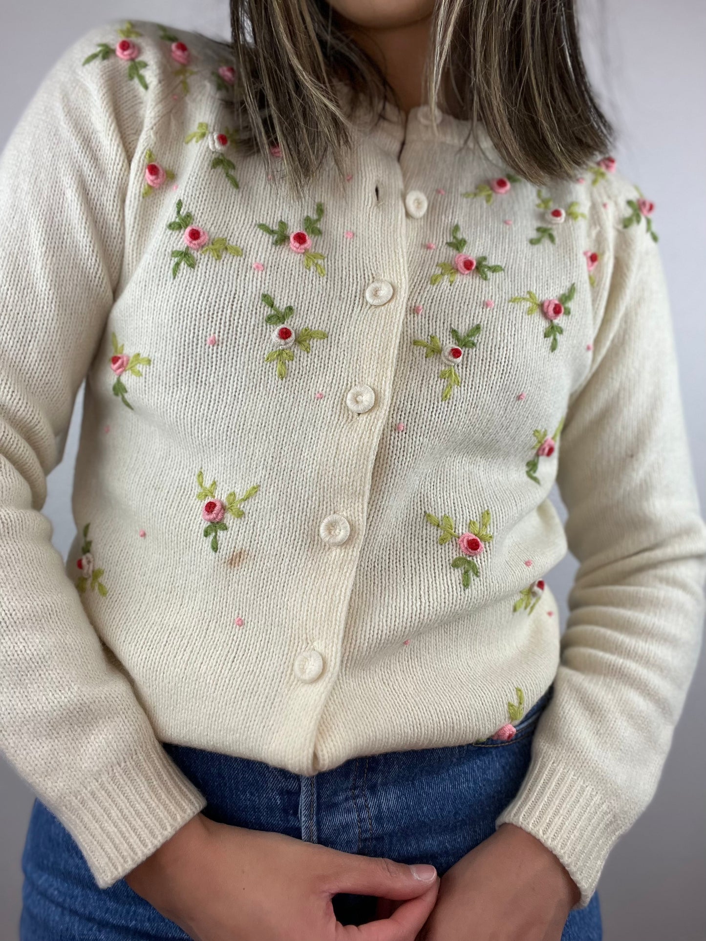 Lambswool Embroidered Rose Floral Cardigan