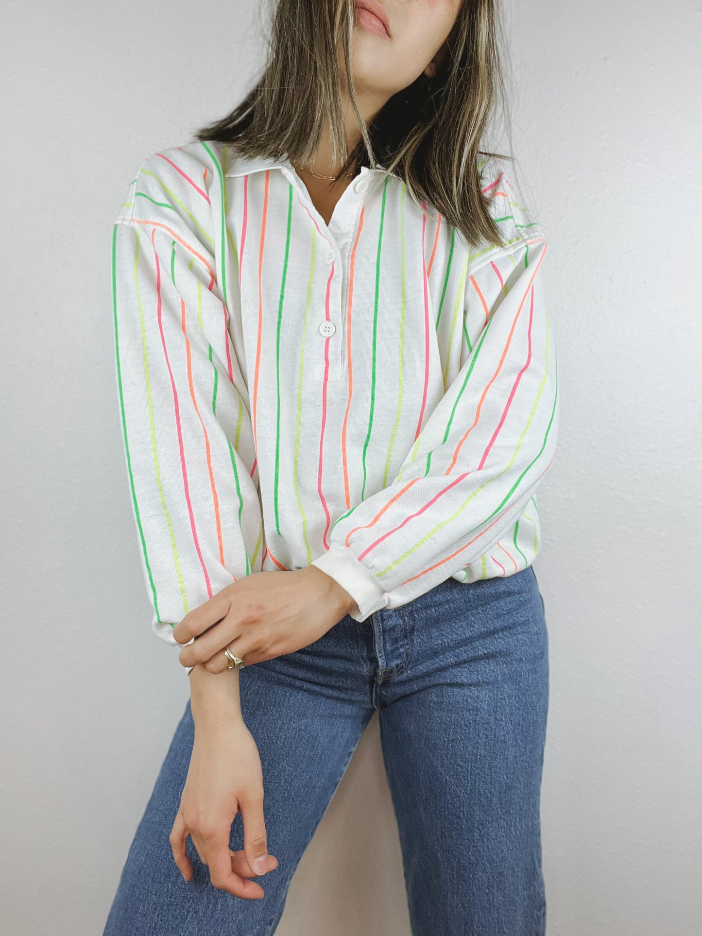 Neon Striped Collared Crewneck