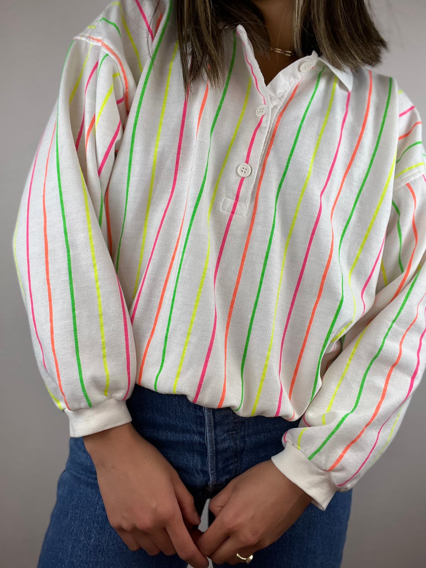 Neon Striped Collared Crewneck