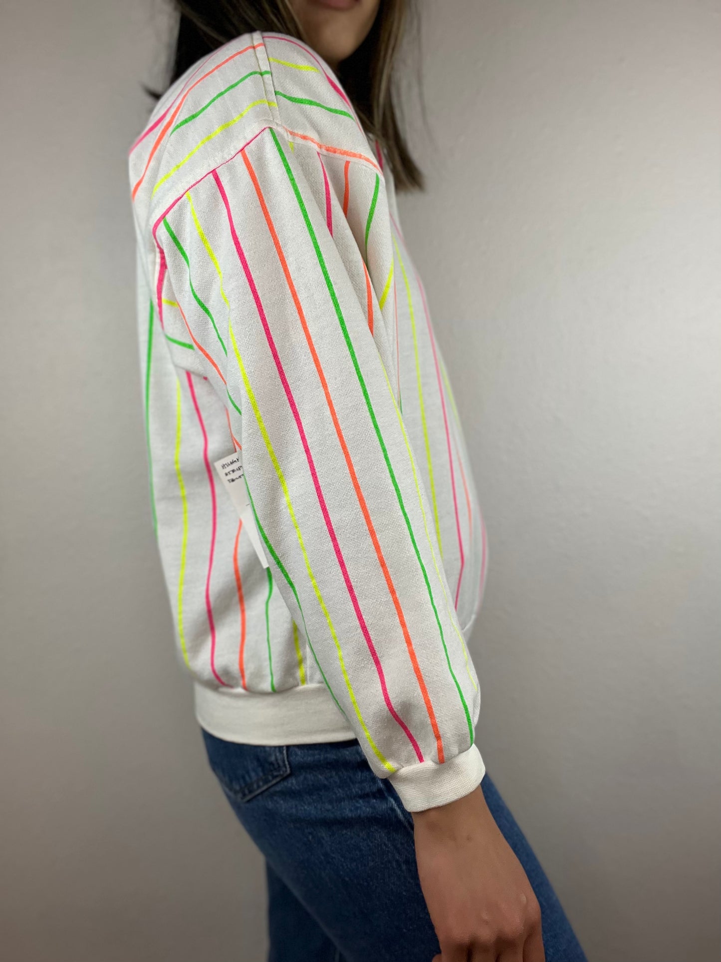 Neon Striped Collared Crewneck