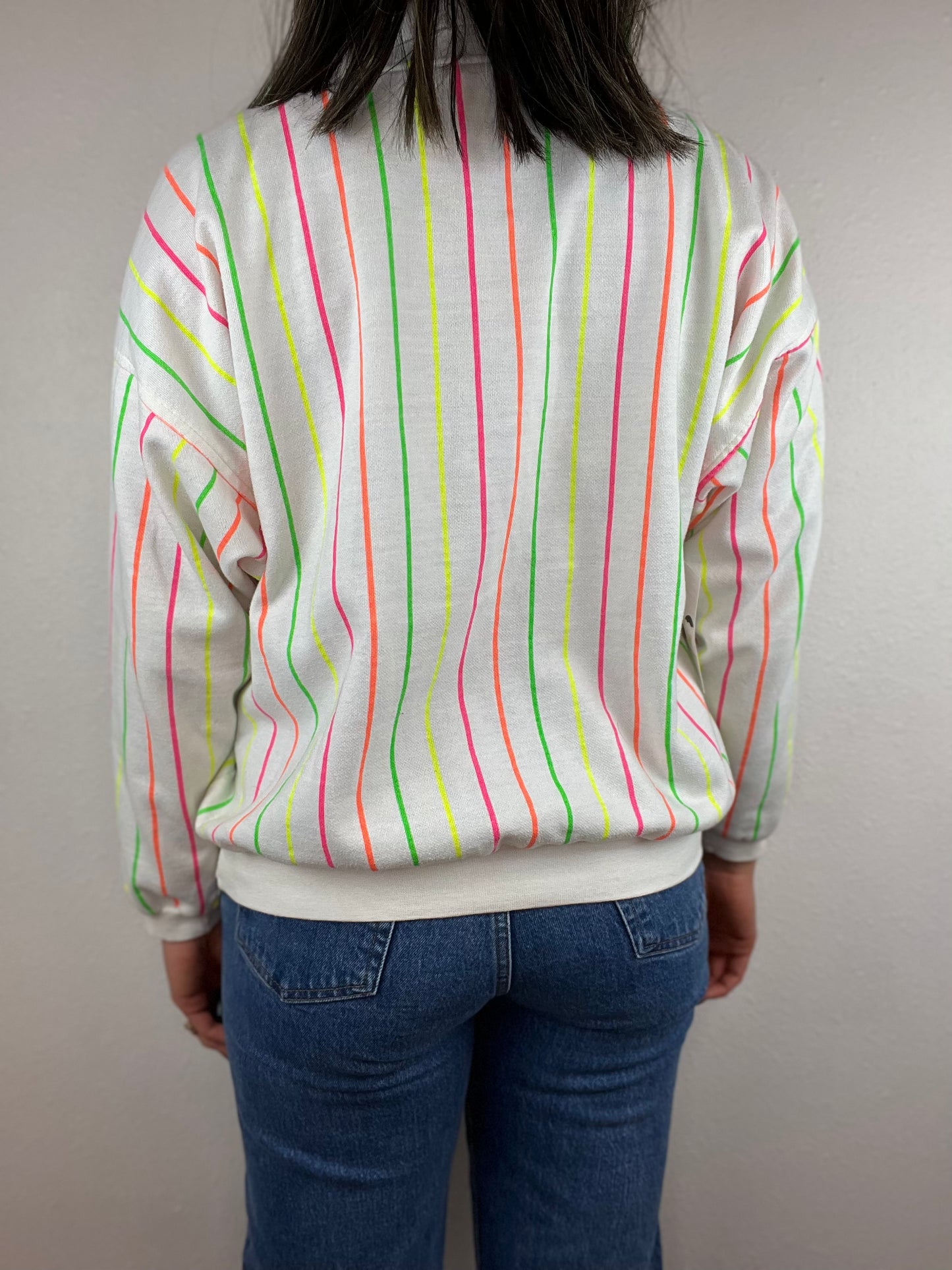 Neon Striped Collared Crewneck