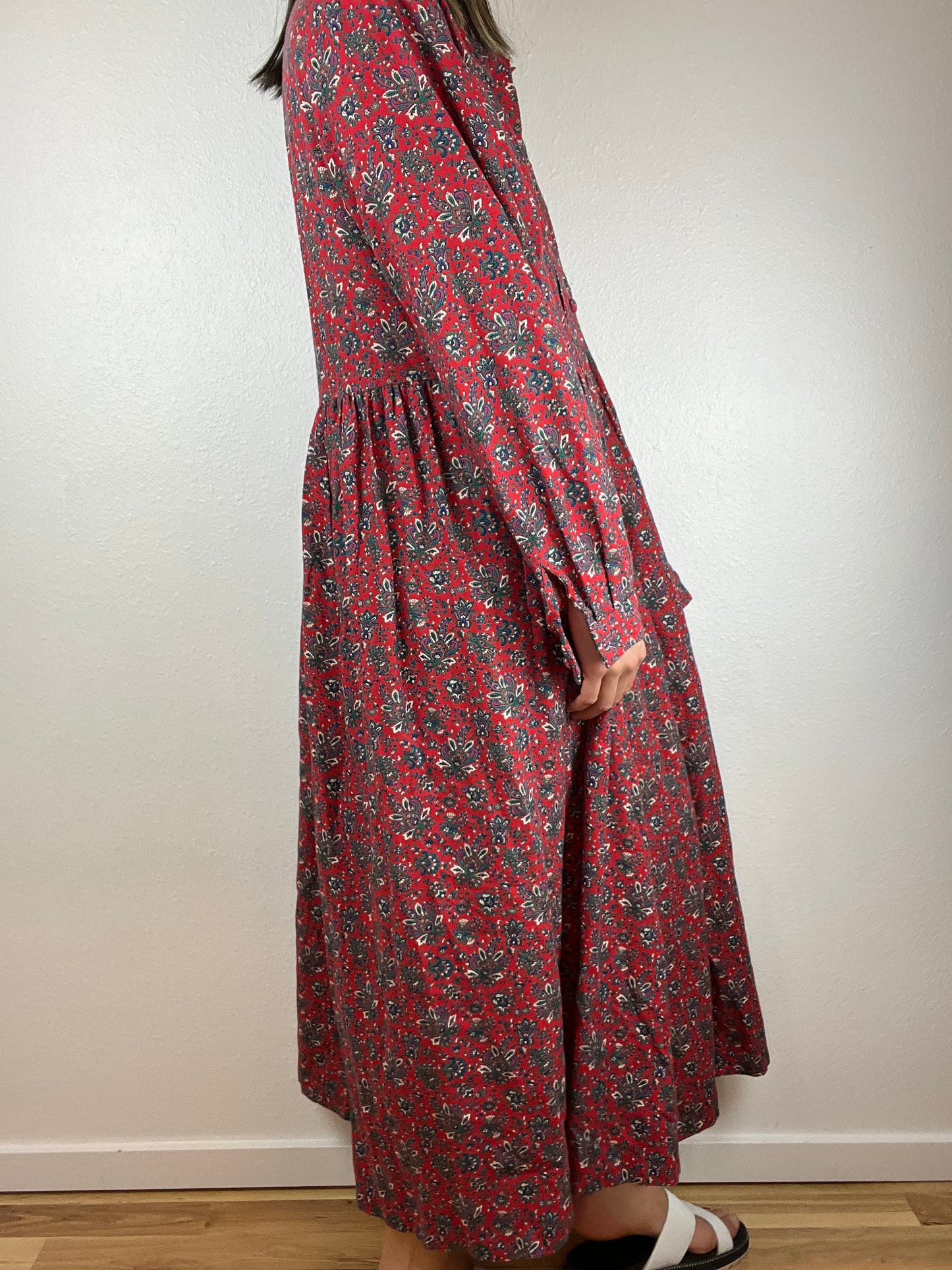 Red Paisley Wool Maxi Dress