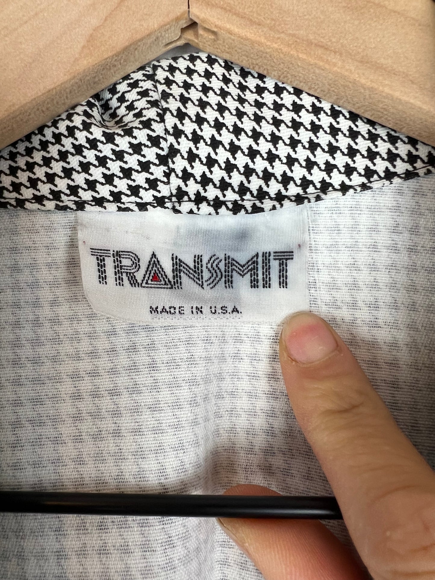 1-Button Houndstooth Plaid Blazer