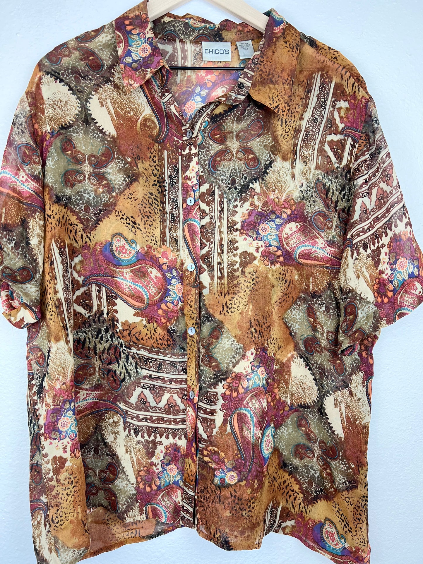 Chico's 100% Silk Button Up Top