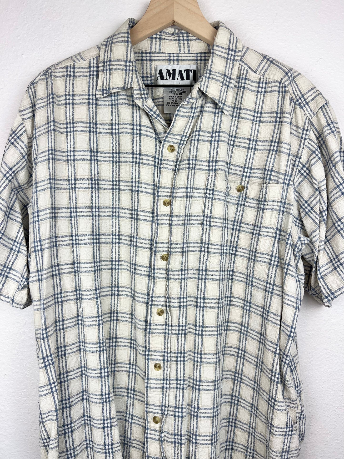 100% Raw Silk Plaid Button Up Top