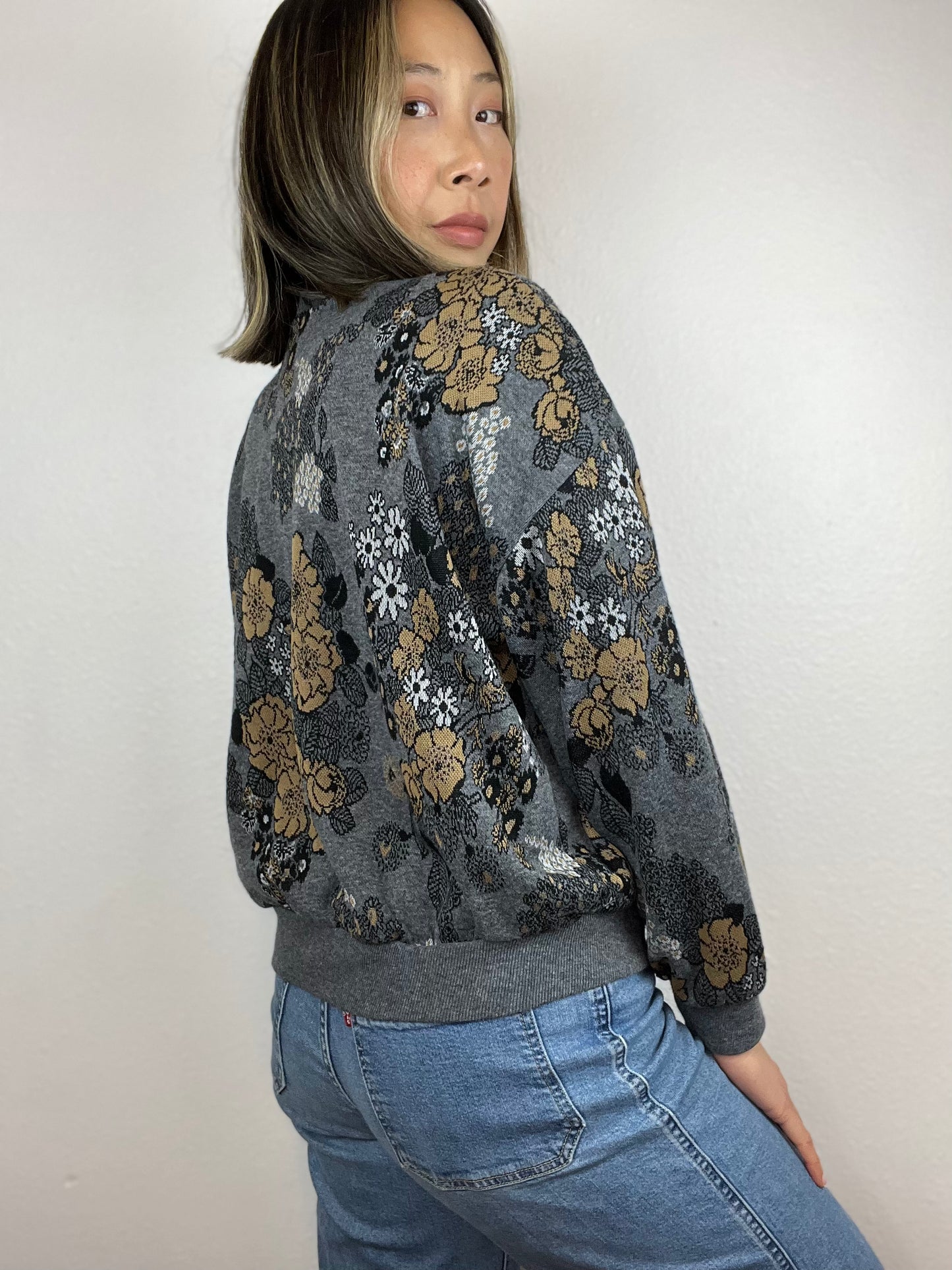 Notched Floral Sweater