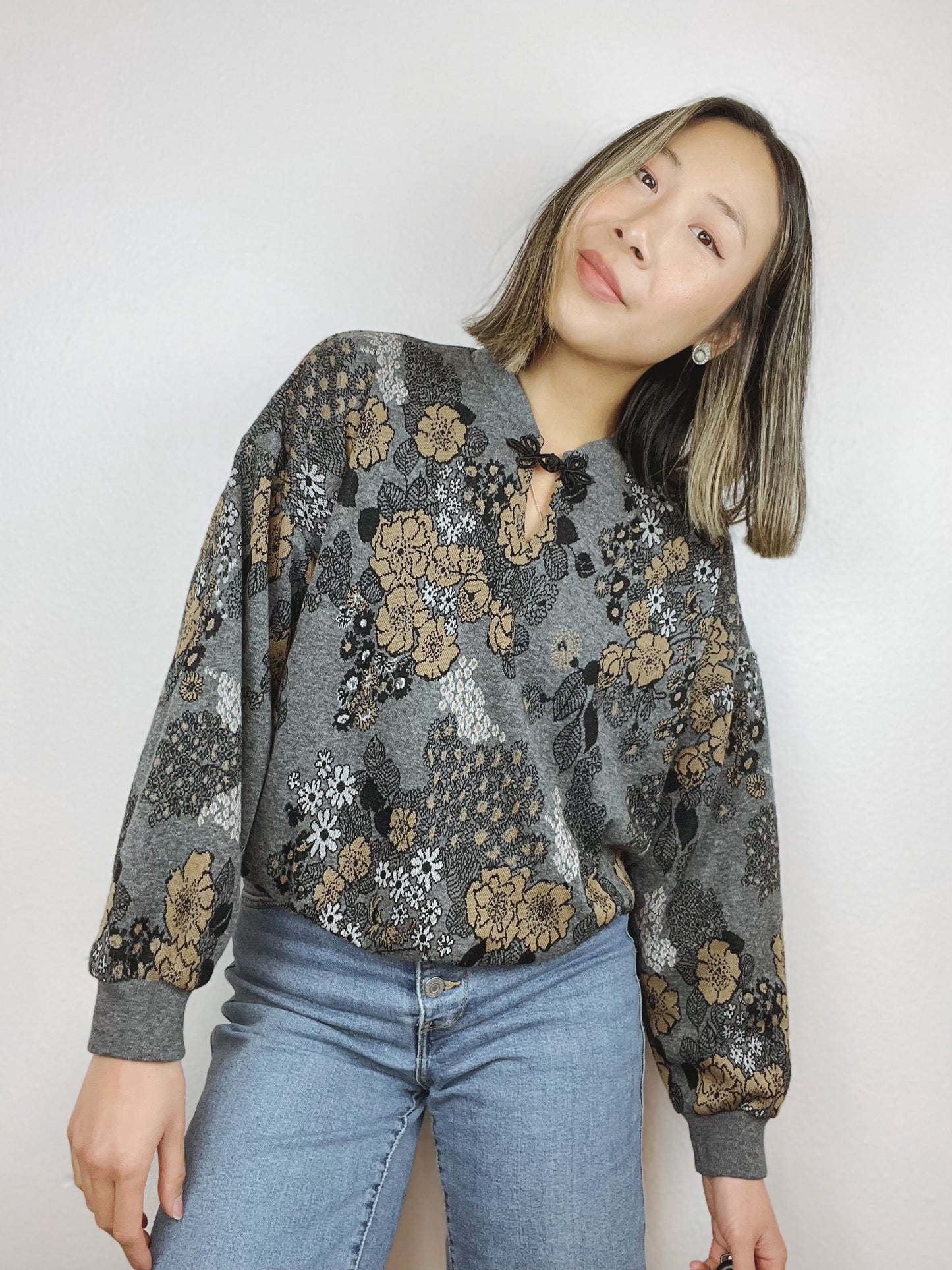 Notched Floral Sweater