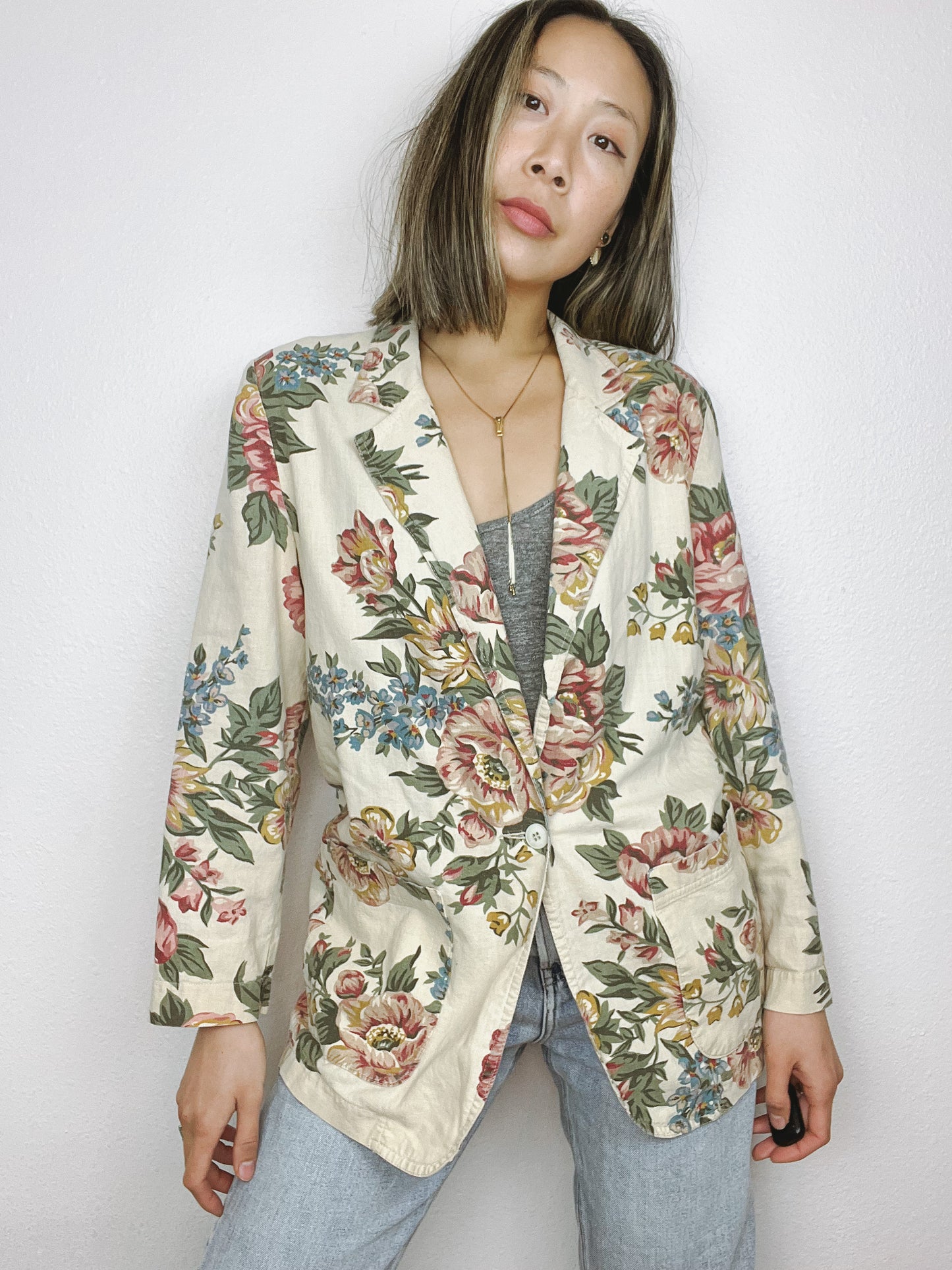 Floral 1-Button Blazer