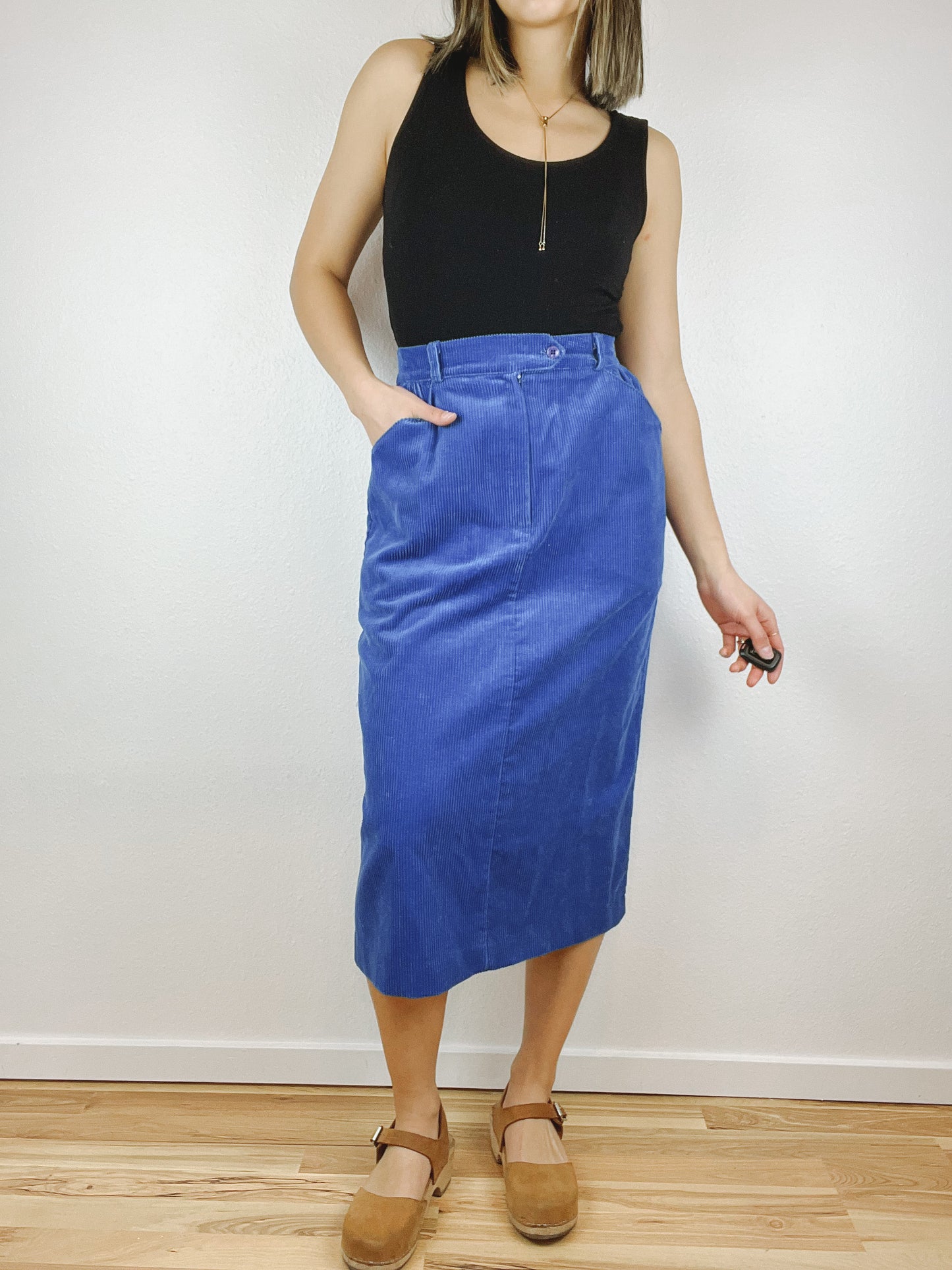 Blue Corduroy Midi Skirt