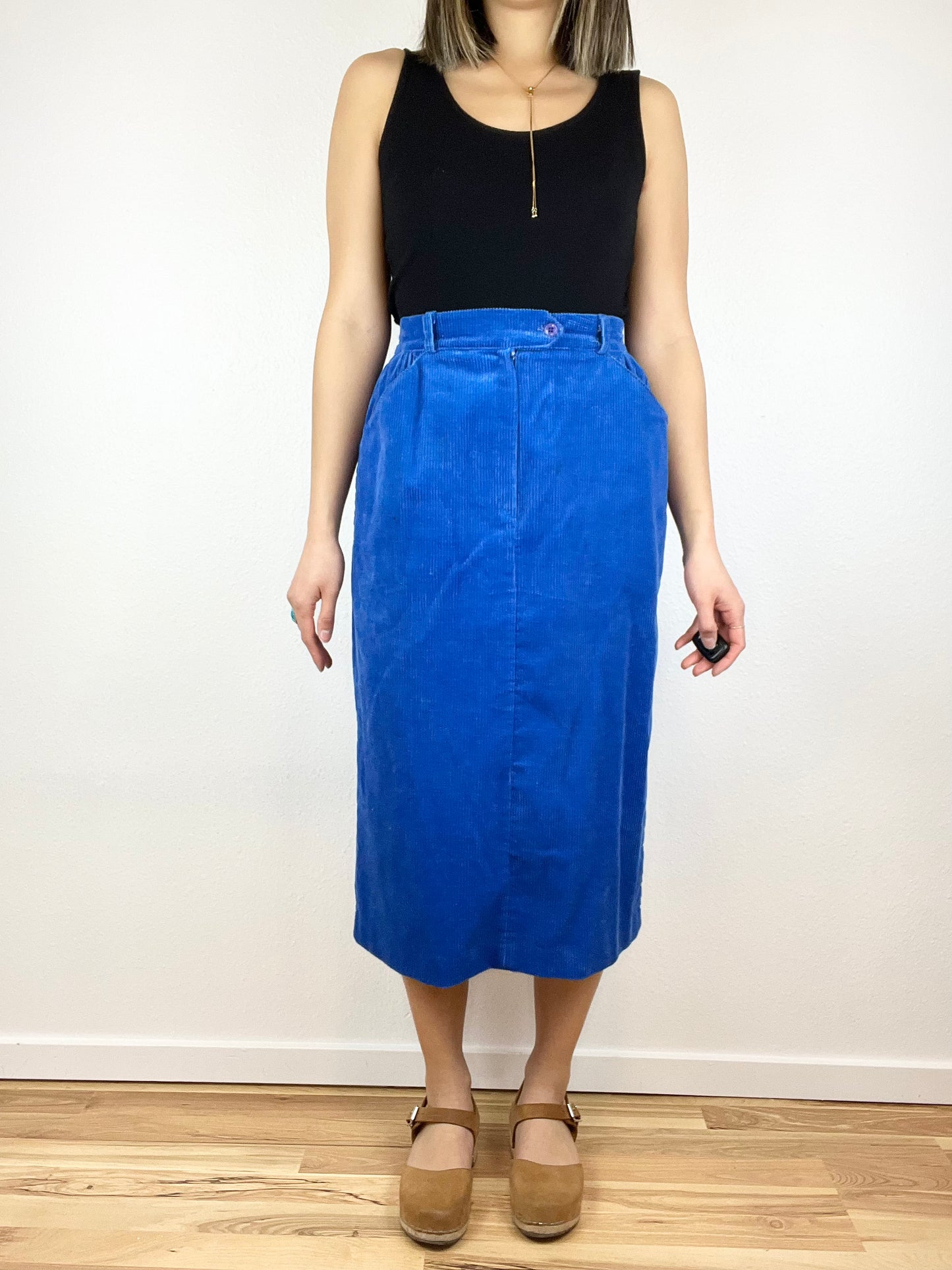 Blue Corduroy Midi Skirt