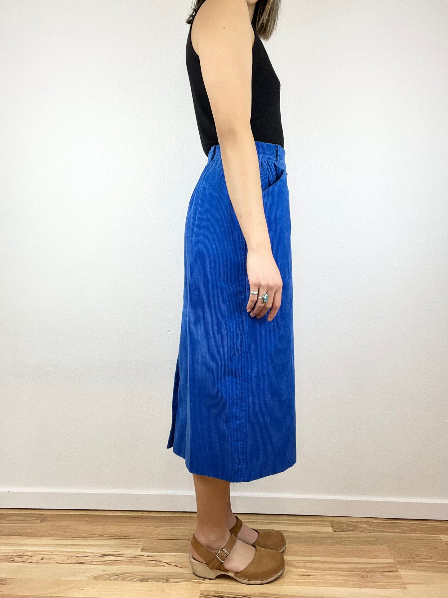 Blue Corduroy Midi Skirt