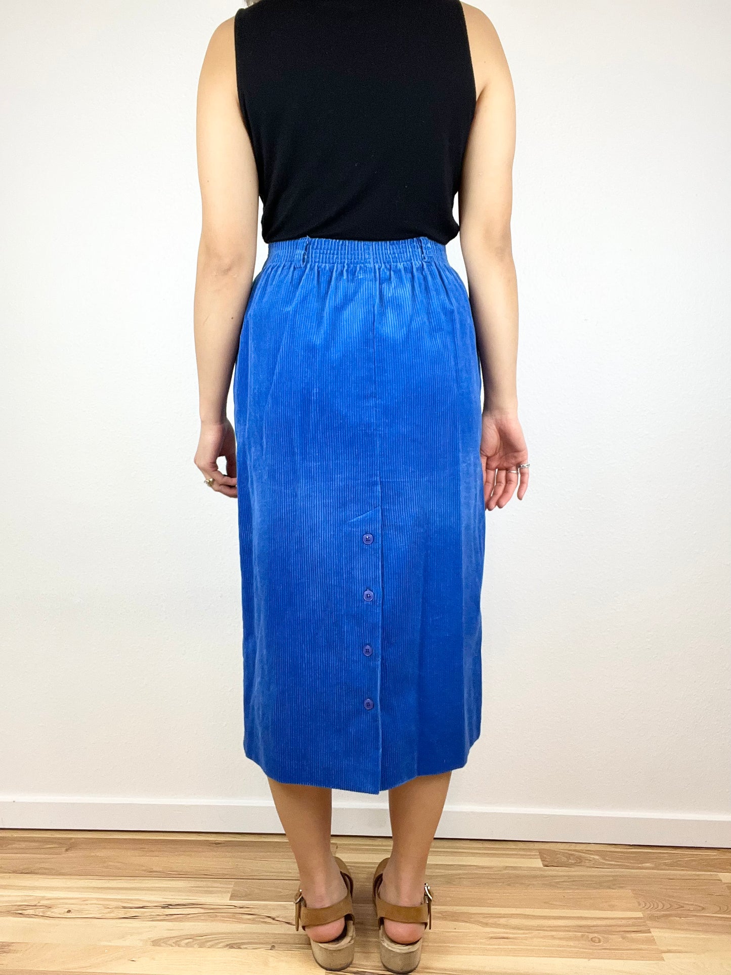 Blue Corduroy Midi Skirt