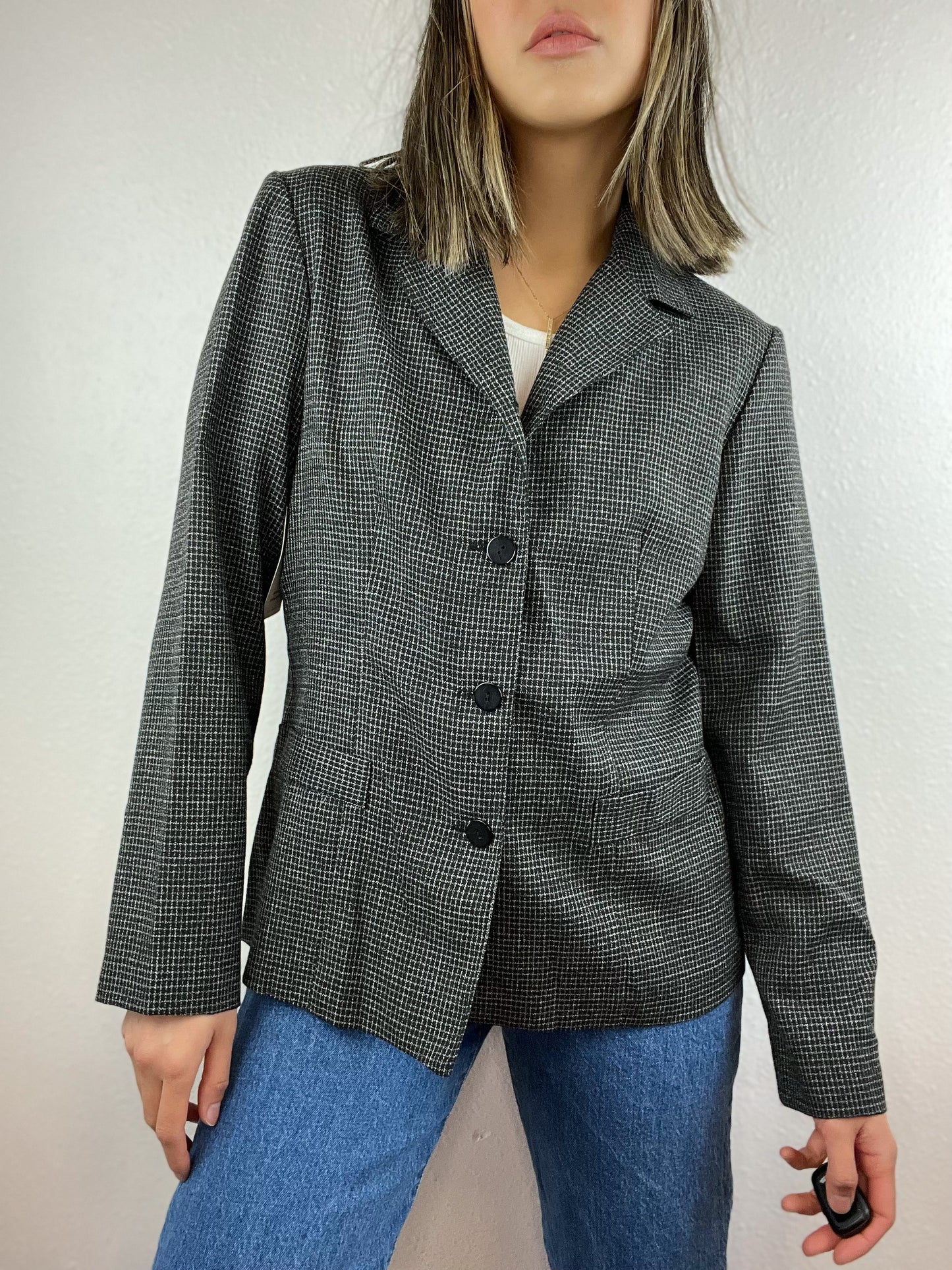 B&W Windowpane Check Blazer Top