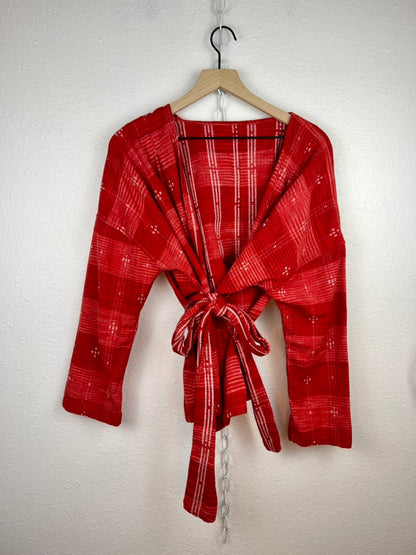 HANDMADE RED KIMONO SWEATER TOP
