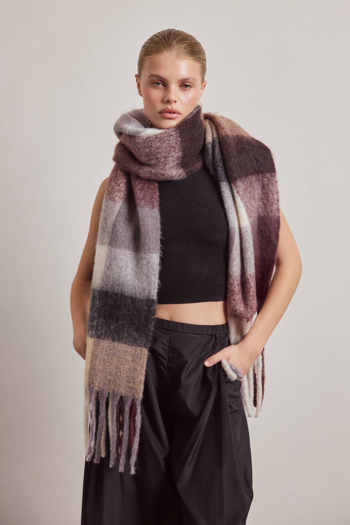 SCARF- DARK BERRY CHECK