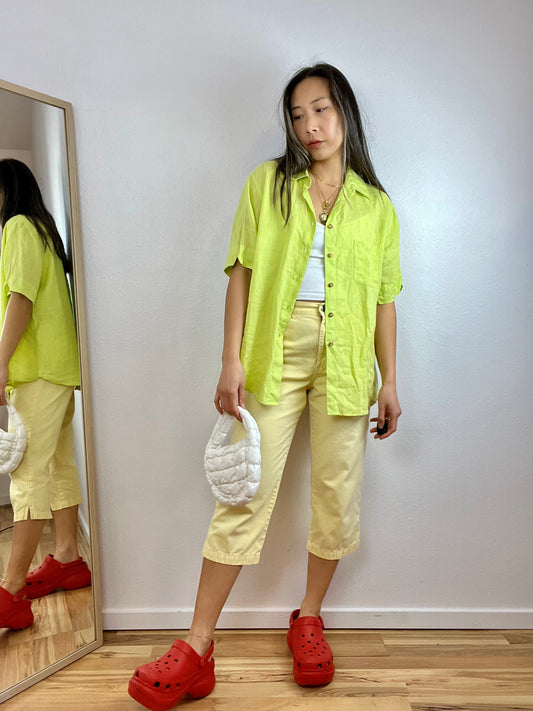 CHARTREUSE LINEN BUTTON DOWN