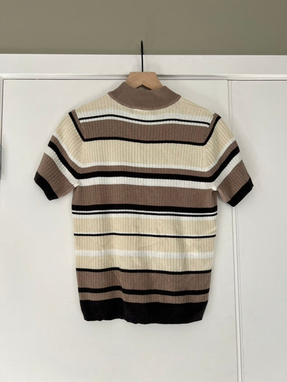 STRIPED MOCK NECK SHORT SLEEVE