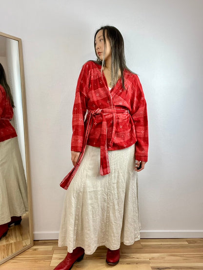 HANDMADE RED KIMONO SWEATER TOP
