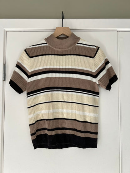 STRIPED MOCK NECK SHORT SLEEVE