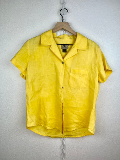 LINEN YELLOW BOXY BUTTON DOWN