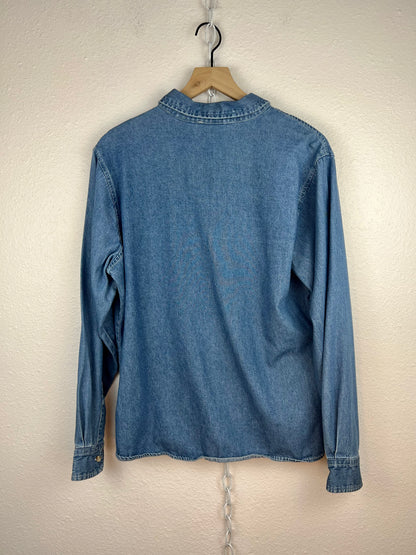 EMBROIDERED FLORAL DENIM BUTTON DOWN