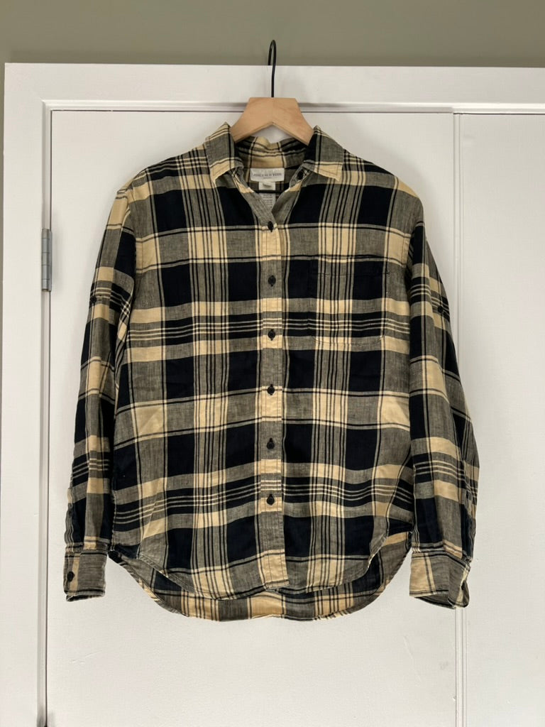 PLAID LINEN LONG SLEEVE BUTTON DOWN