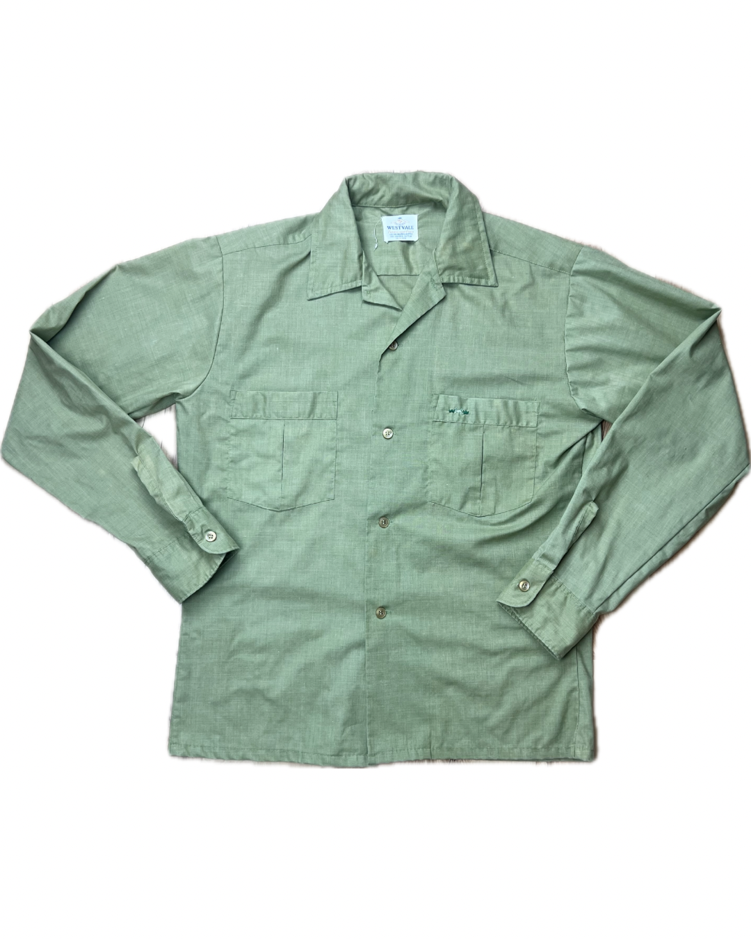 1970s WESTVALE SAGE GREEN BUTTON UP