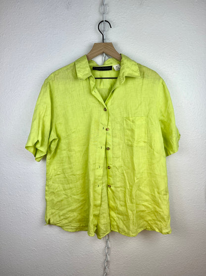 CHARTREUSE LINEN BUTTON DOWN