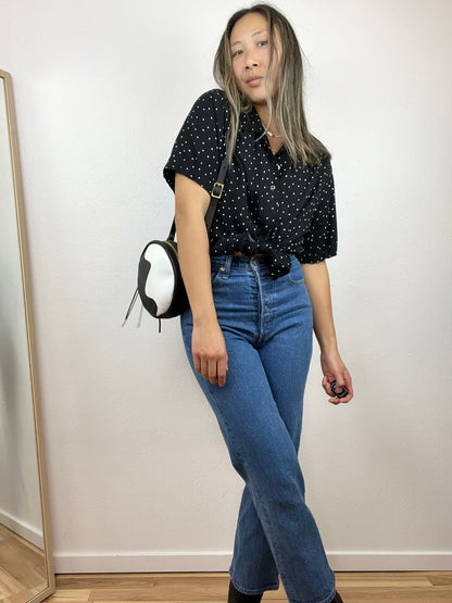 B&W POLKA DOT BUTTON UP